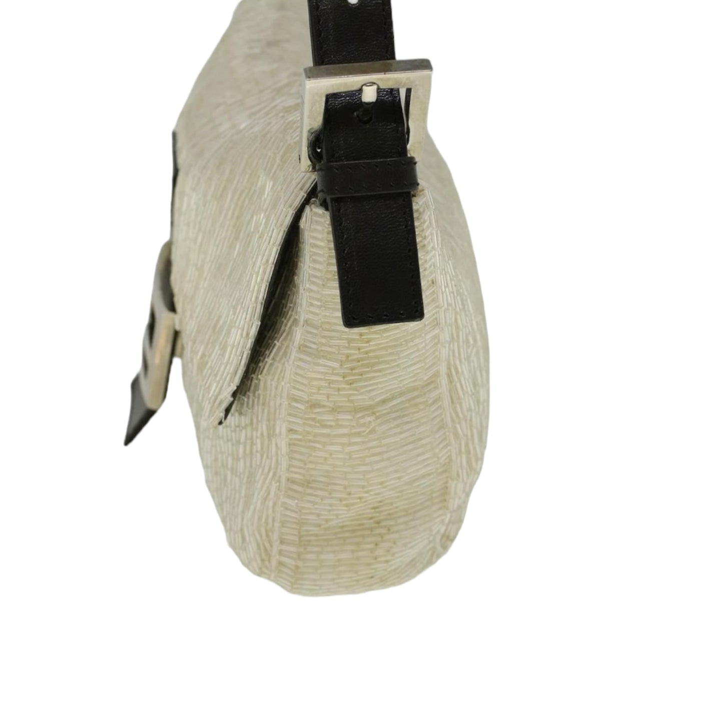 Vintage FENDI Mamma Baguette Shoulder Bag Beads Leather White