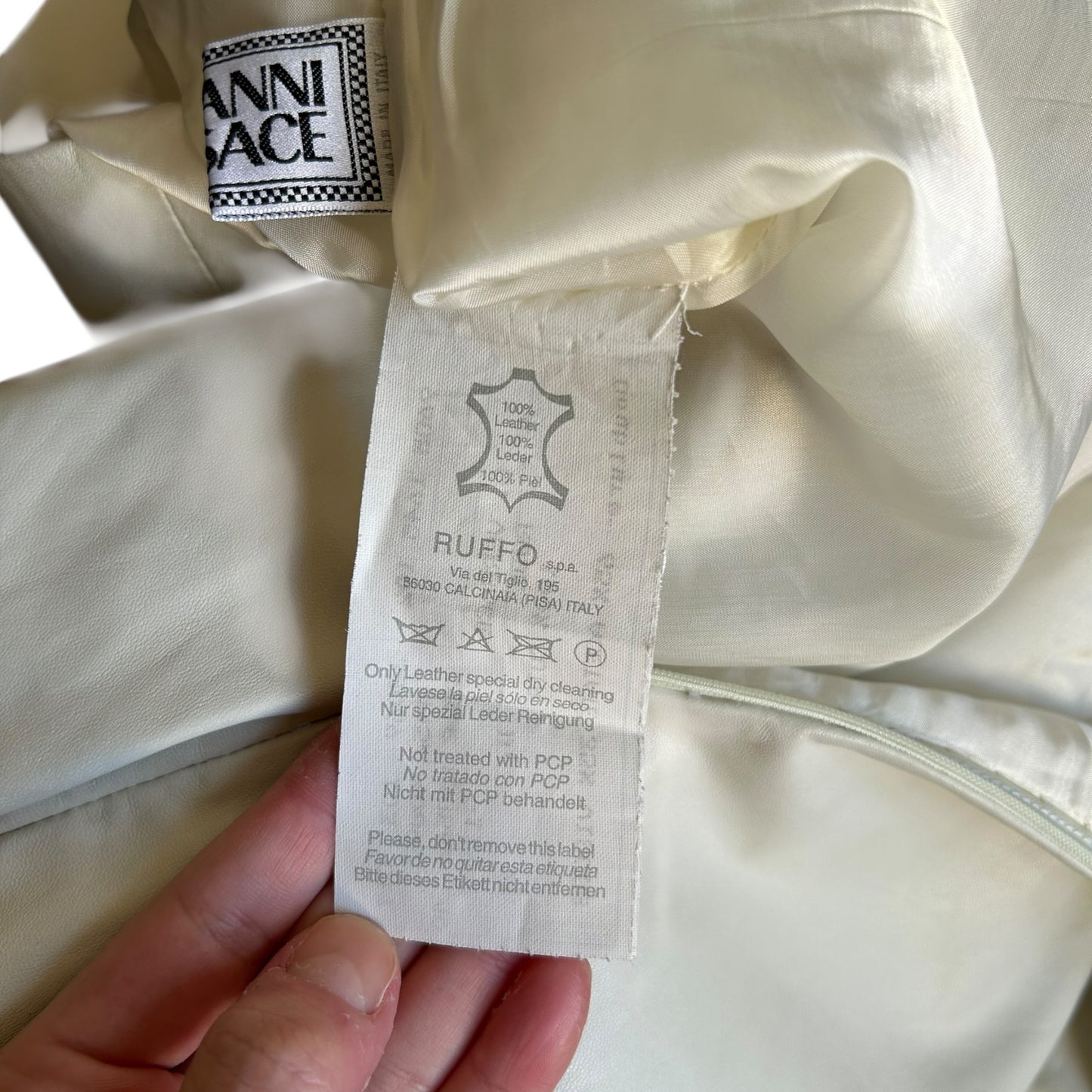 Gianni Versace Vintage 100% Leather Ivory Bodycon Dress with Gold Medusa Hardware NWT