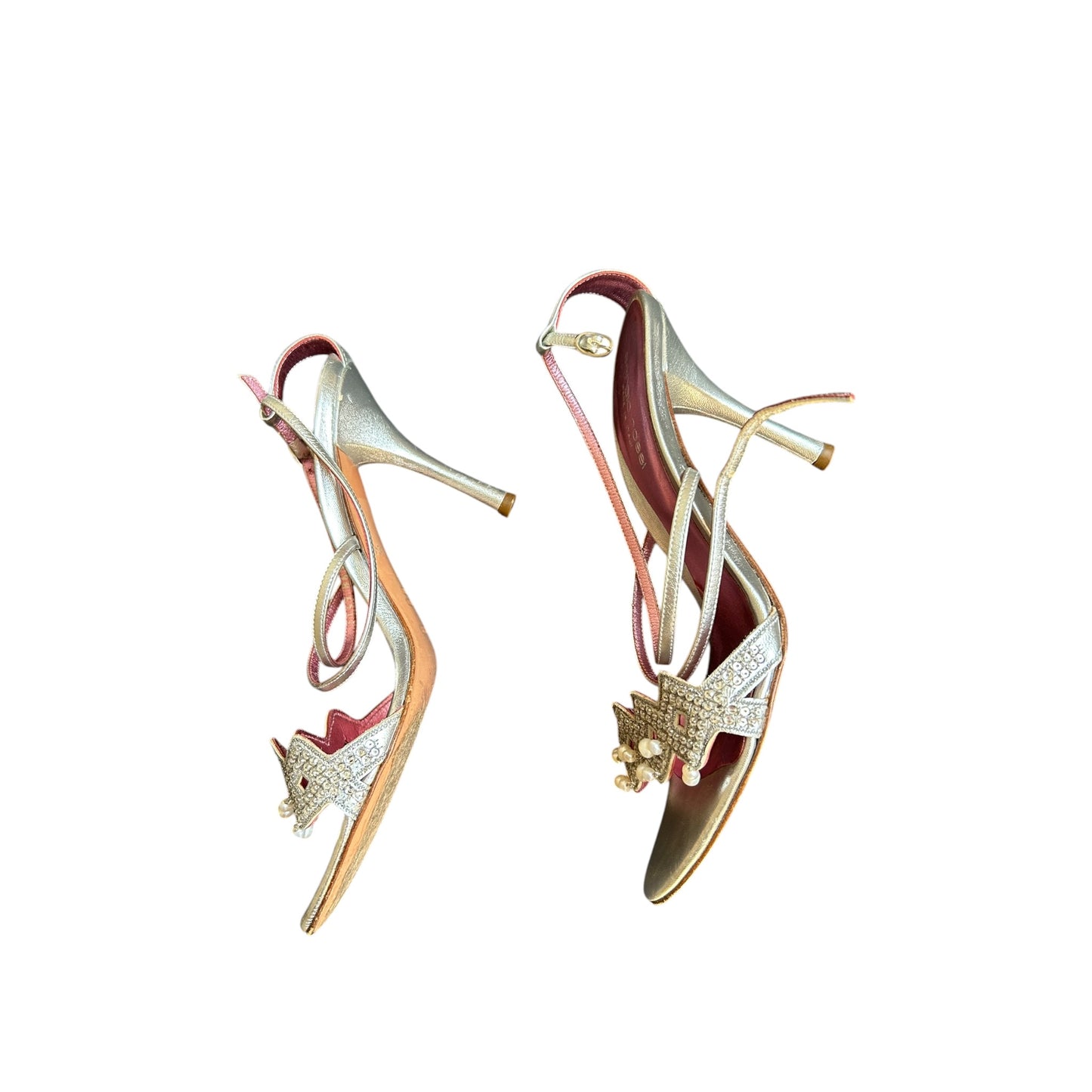 Vintage rare Sergio Rossi metallic silver pearl sandals / 37