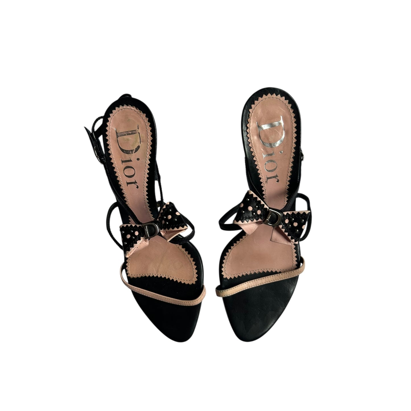 Vintage Dior by John Galliano bow tie pink black sandal heels / 40