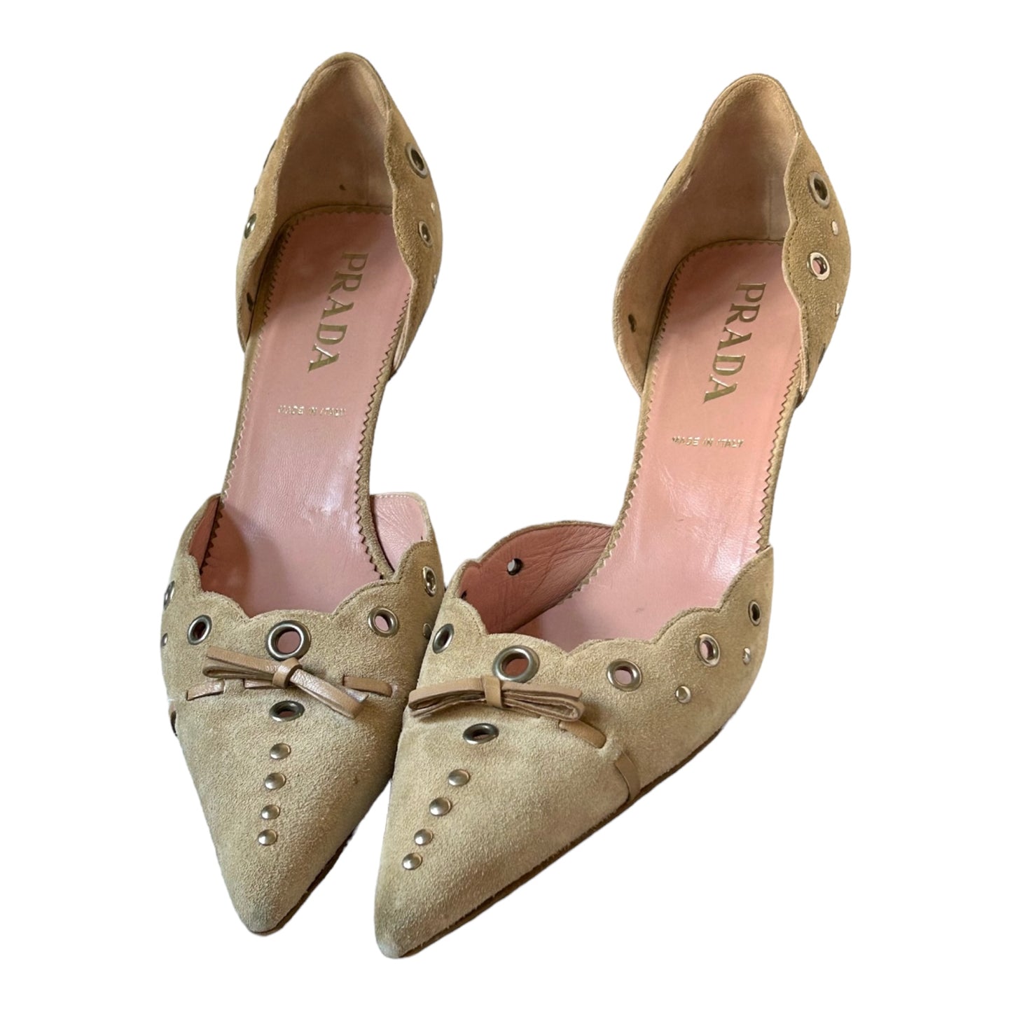 Vintage Prada beige suede kitten heels