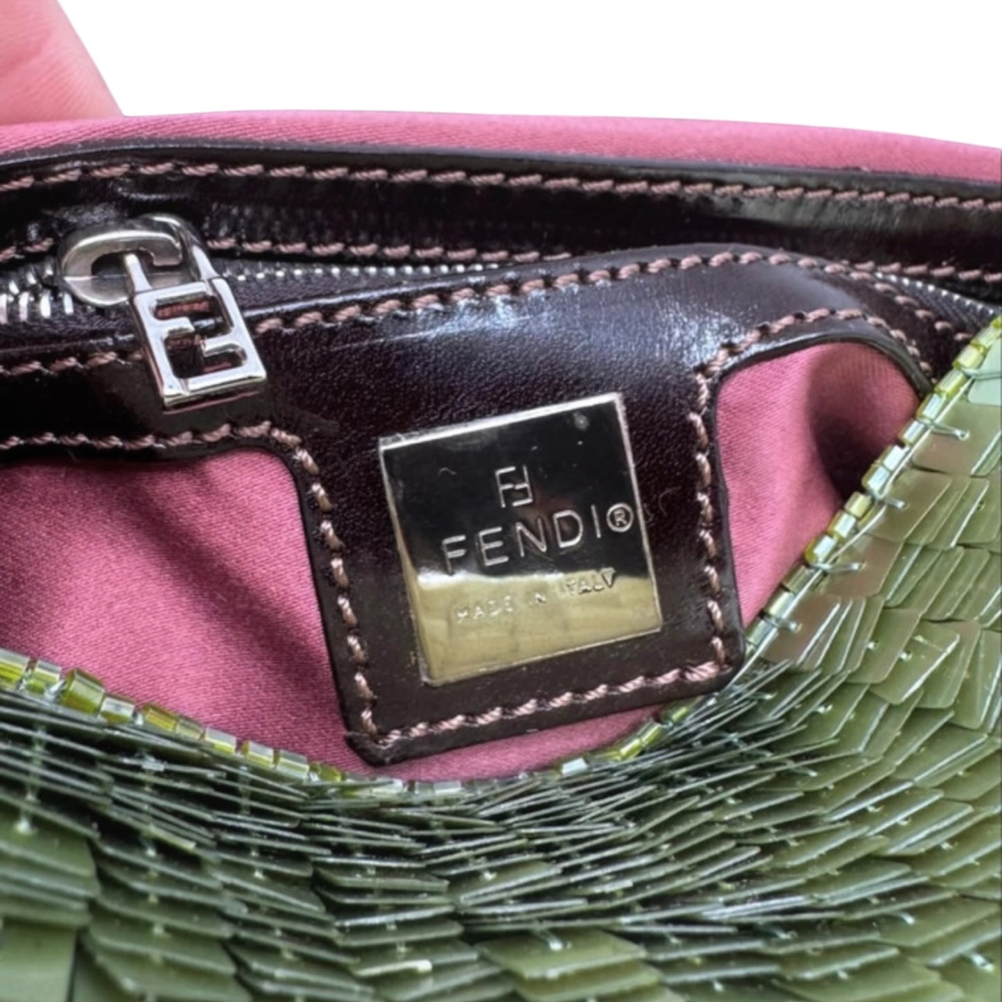 Fendi Baguette Green Sequined Bag – Vintage FF Logo Shoulder Bag