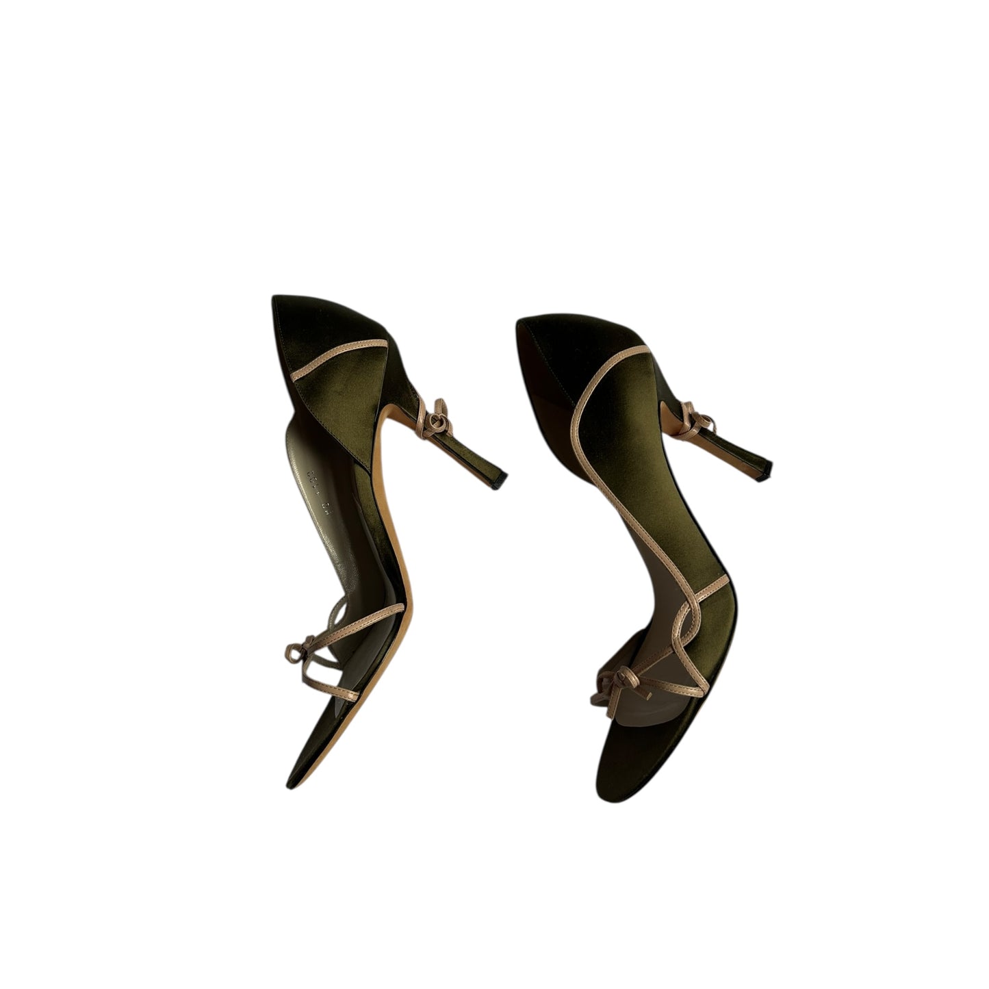 Vintage Dior satin khaki bow tie heels / 39