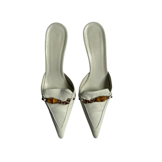 Vintage Gucci by Tom Ford white leather bamboo mules / 40