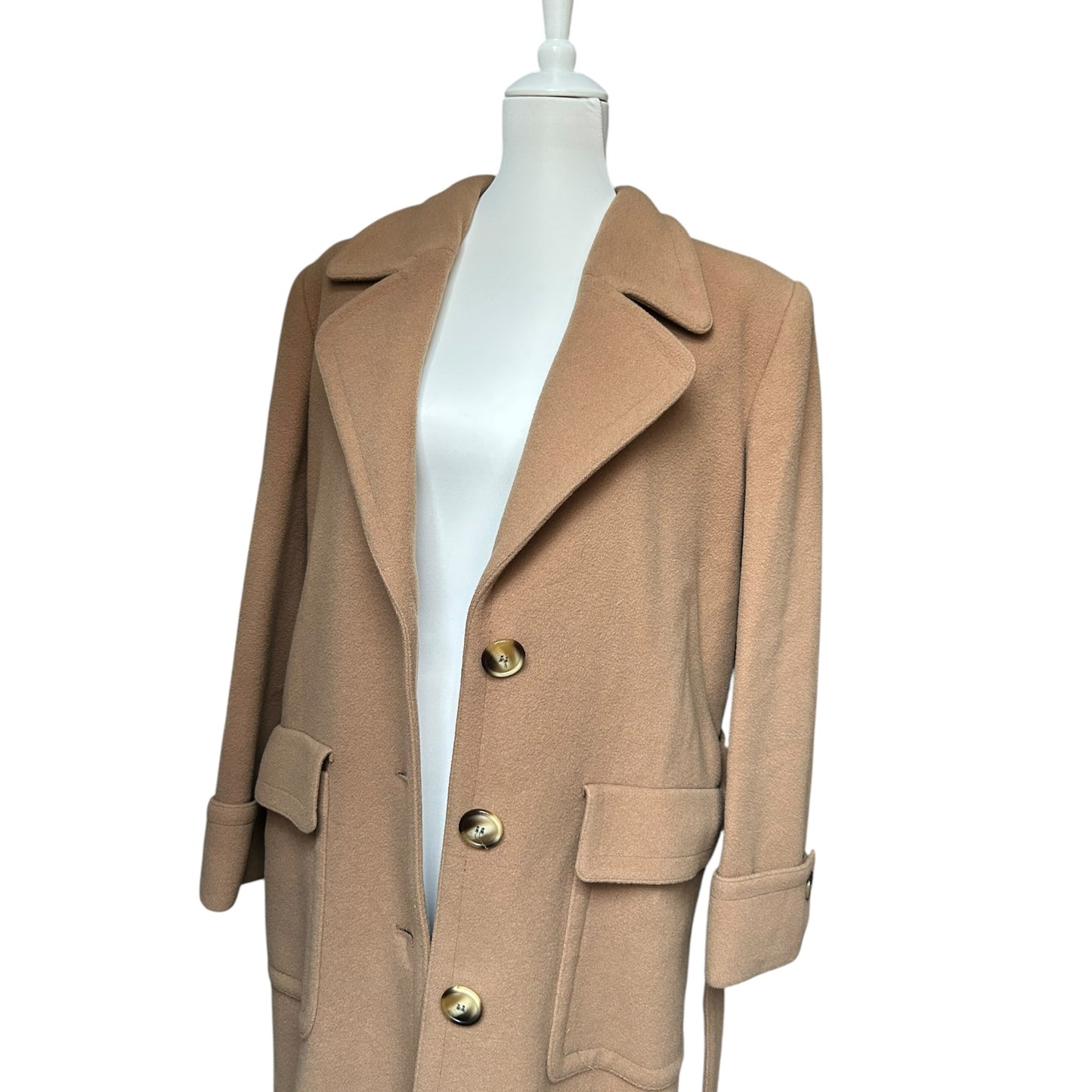 Vintage Valentino Camel Wool Coat – Belted Tailored maxi Coat Classic Italian Luxury Outerwear – Made in Italy