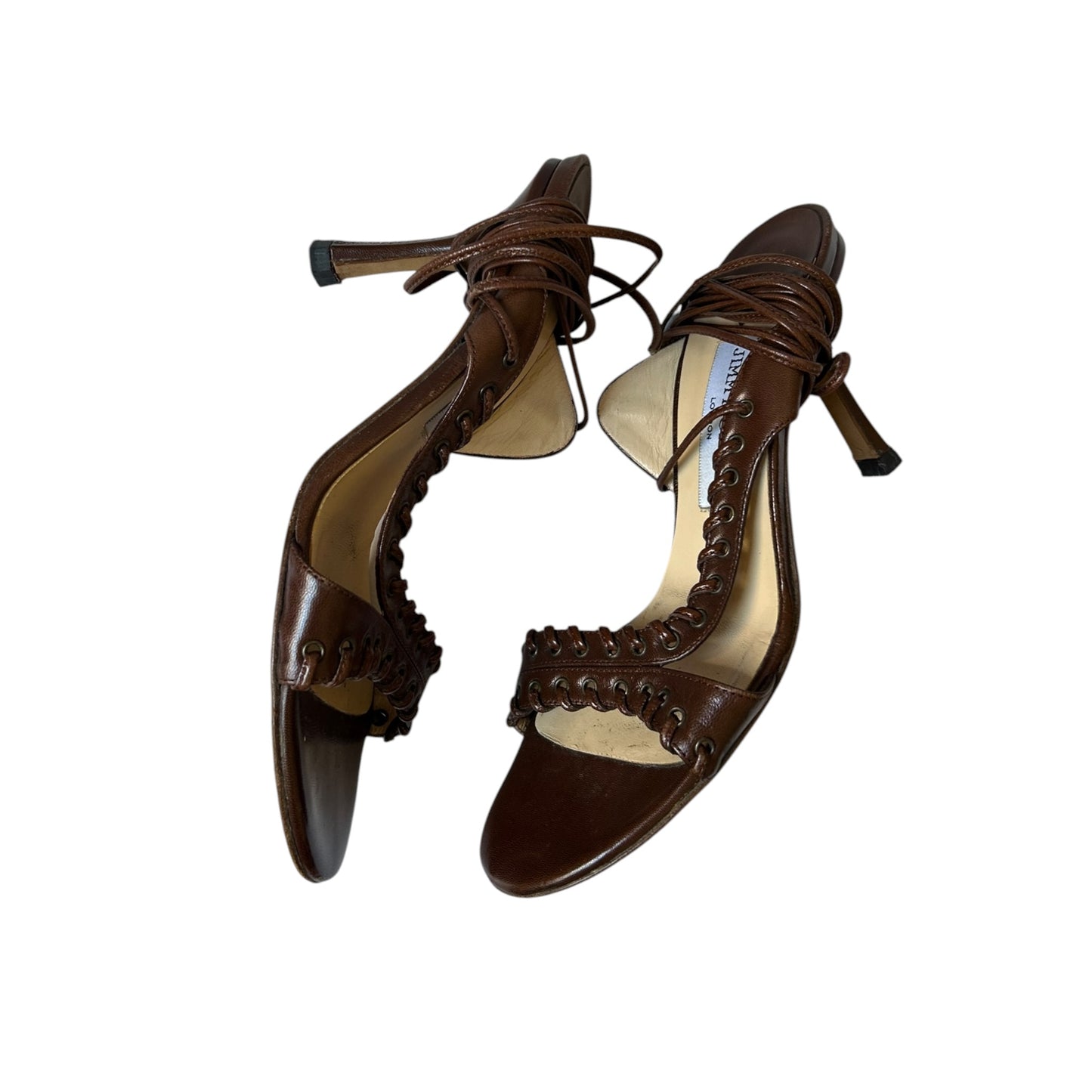 Vintage Jimmy Choo brown leather wrap around heels / 37