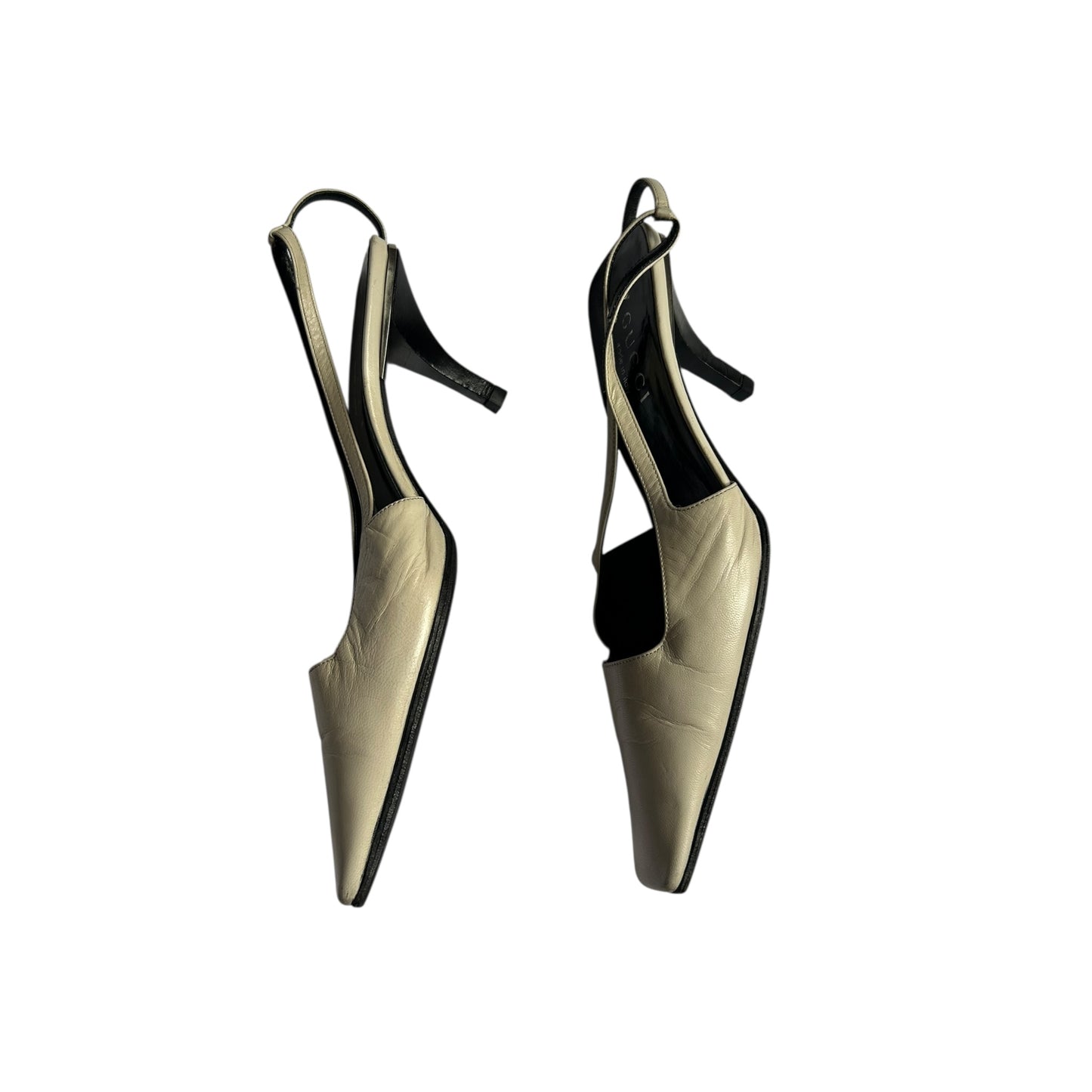 Vintage Gucci FW 1998 G crystal logo cream heels / 36
