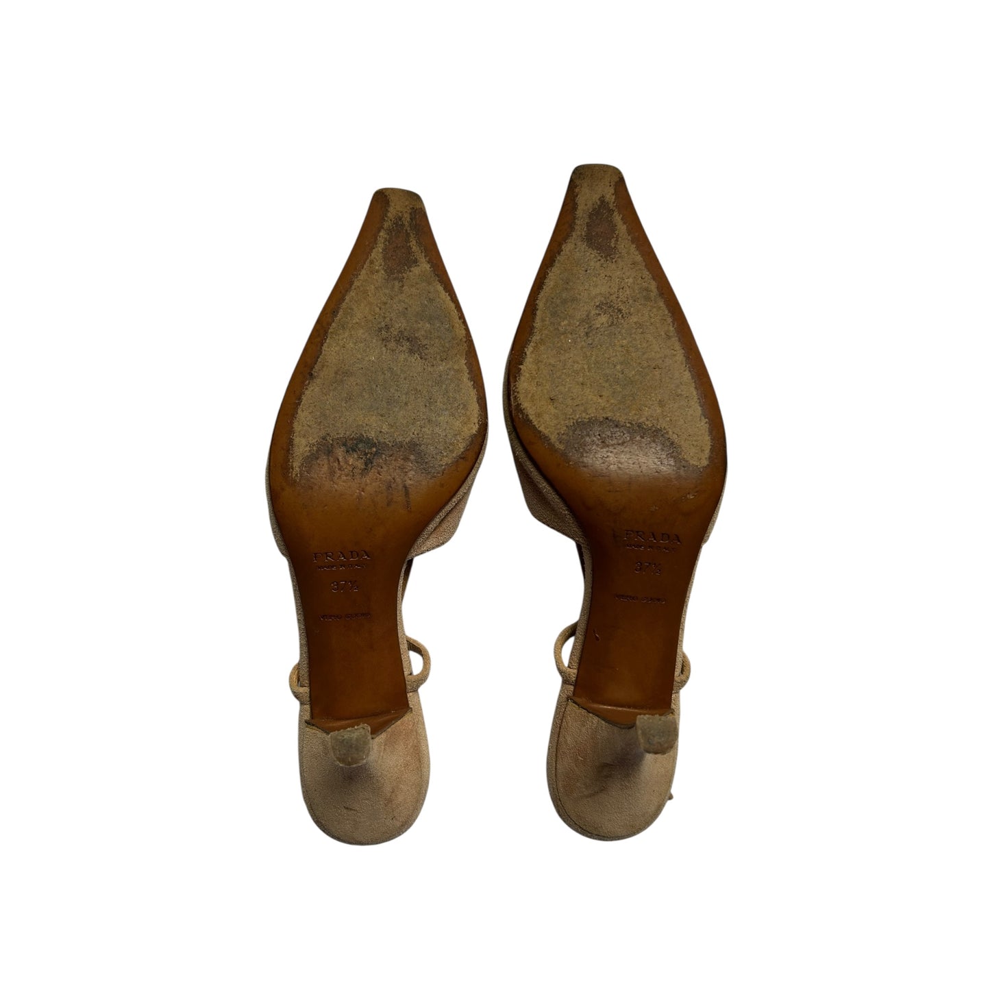 Vintage Prada nude powder suede slingback kitten heels / 37