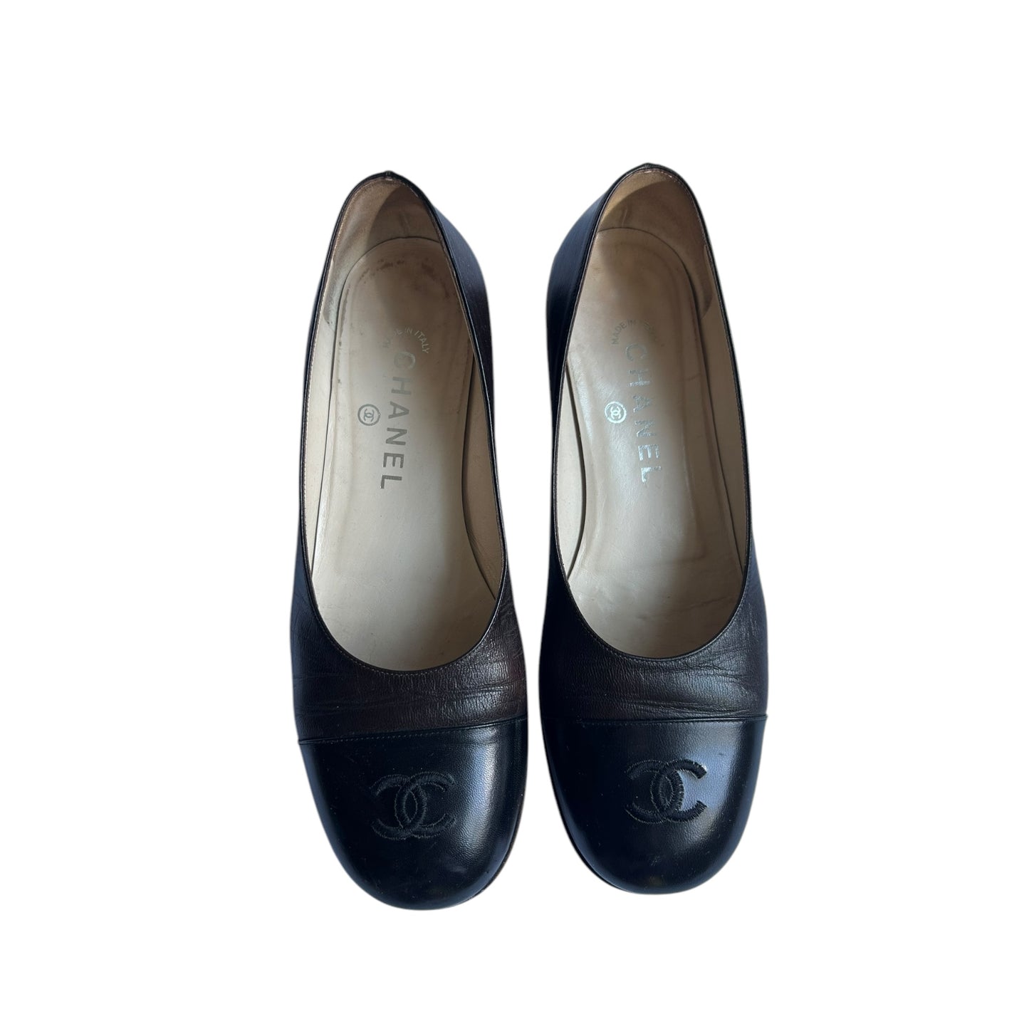 Vintage Chanel black- brown interlocking CC logo ballet flats / 37.5