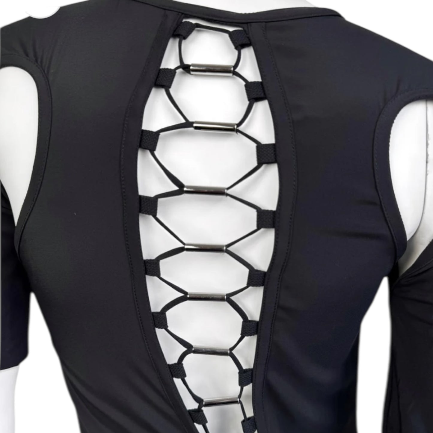 Gucci Spring/Summer 2010 by Frida Giannini
Black & Grey Silk-Blend Cut-Out Lace-Up Futuristic Mini Dress