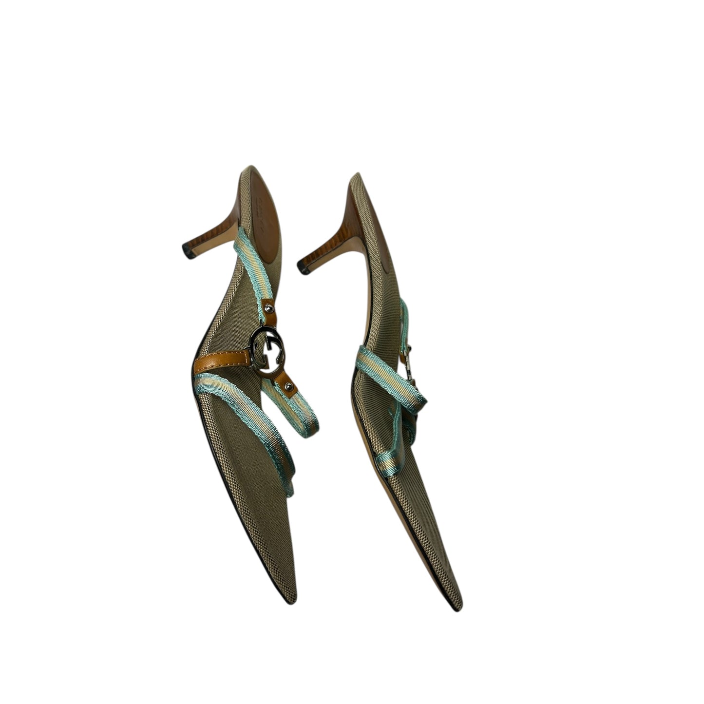 Vintage Gucci by Tom Ford cloth G logo turquoise mule heels / 39