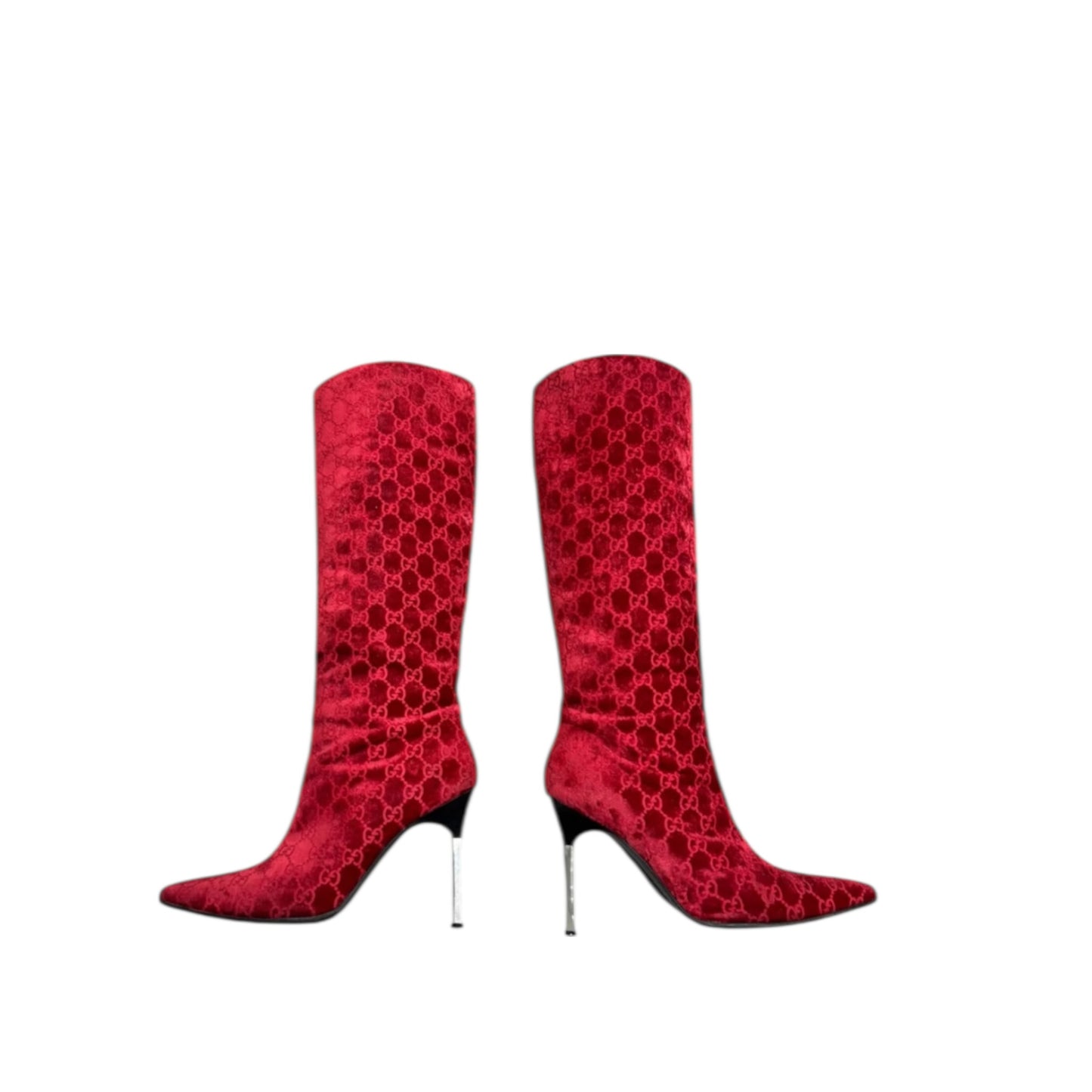 Gucci FW1997 By Tom Ford Red Velvet ‘GG’ Monogram Boots / 37