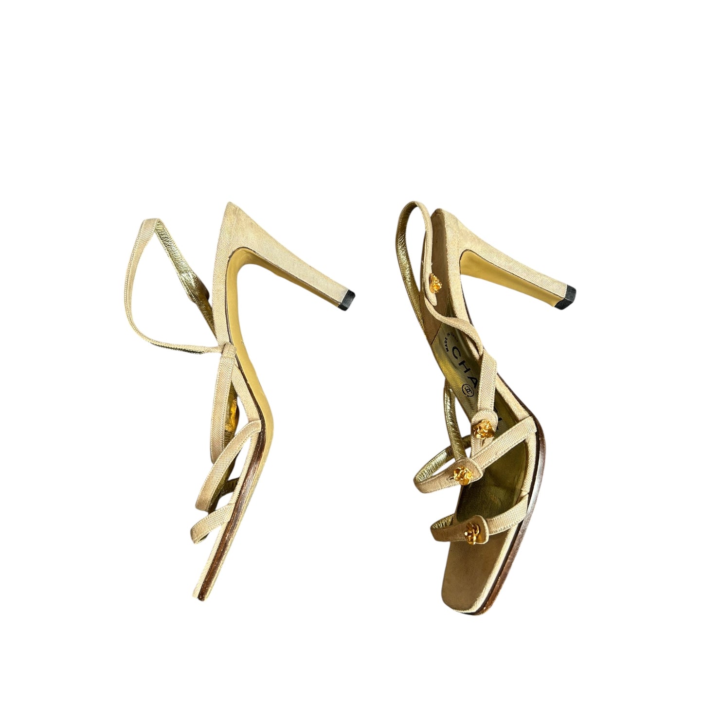 Vintage Chanel magnolia details strap pink glittery sandals / 39
