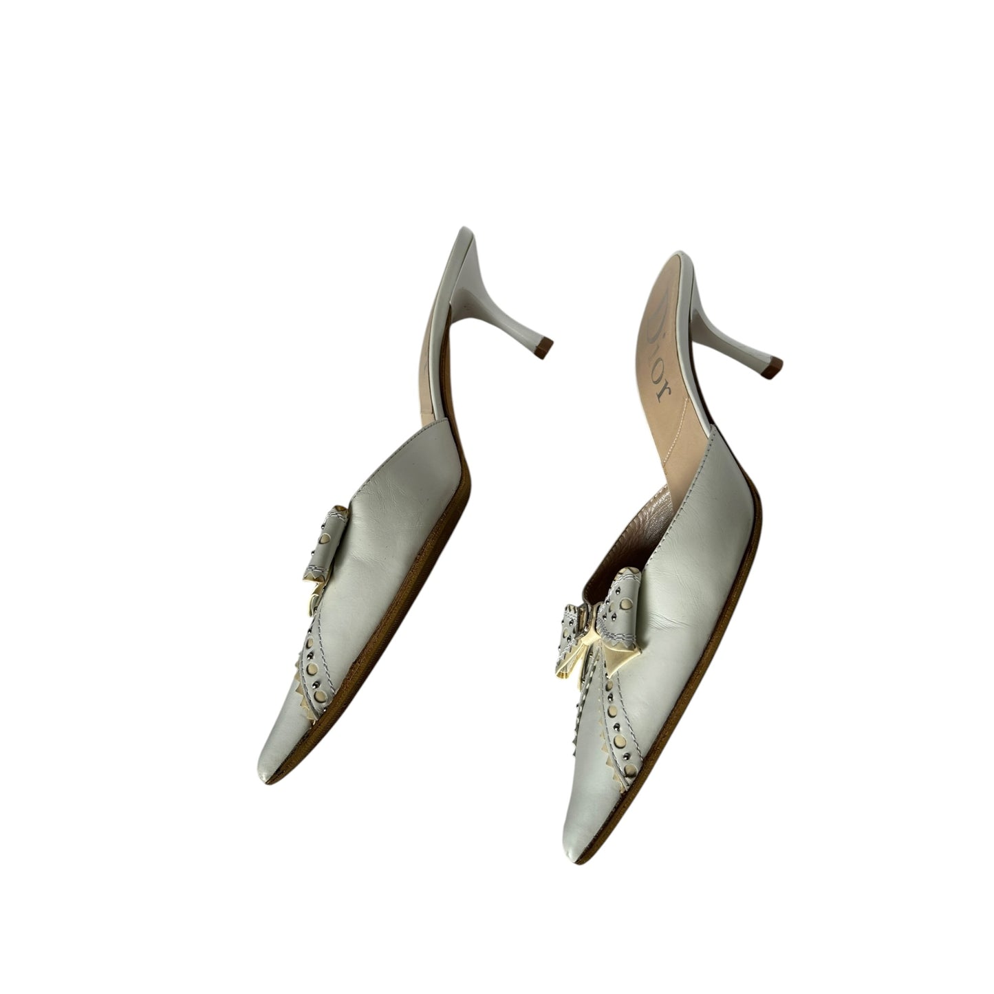Vintage rare Dior by Galliano white cream bow tie mule heels / 37