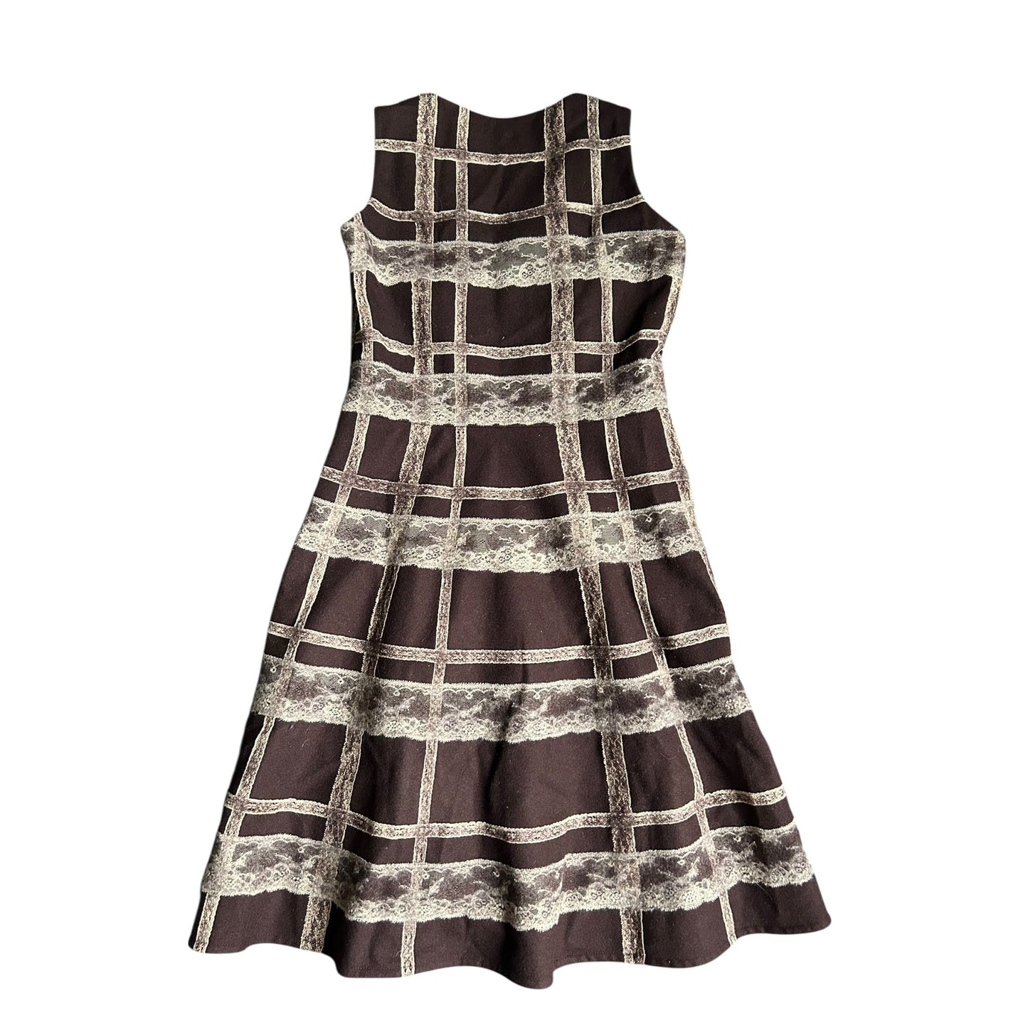 Valentino Runway 2011 Lace Grid Dress – Brown Sleeveless A-Line Designer Dress