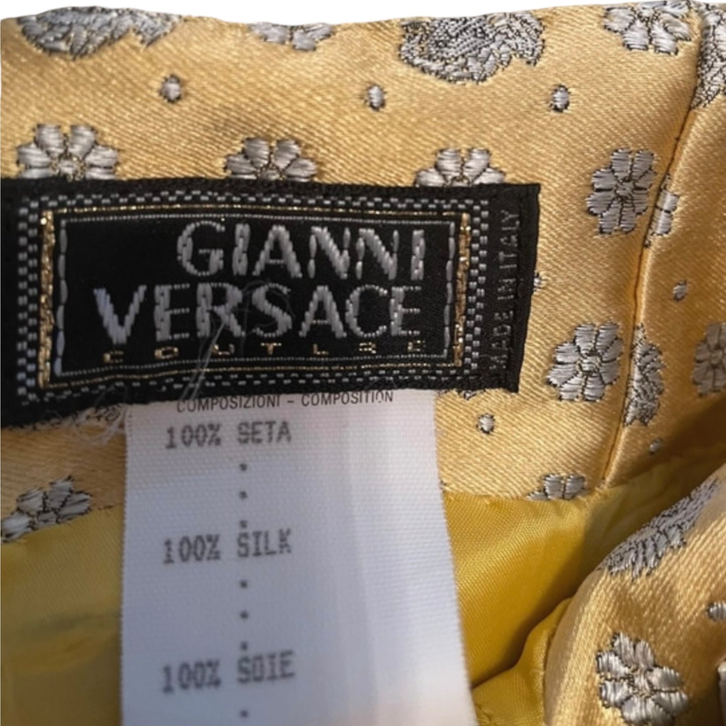 Vintage Rare Versace by Gianni Versace pure silk golden dress floral motive as seen on Bella Hadid