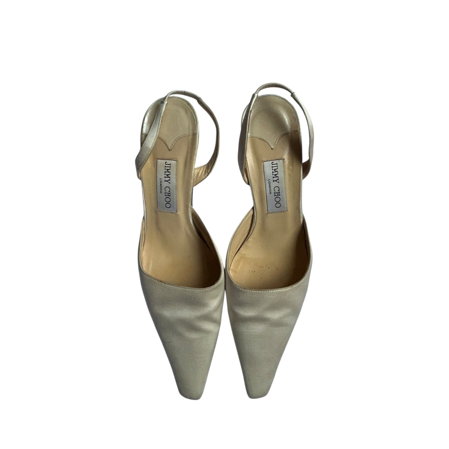 Vintage Jimmy Choo satin pearl sling back heels / 40