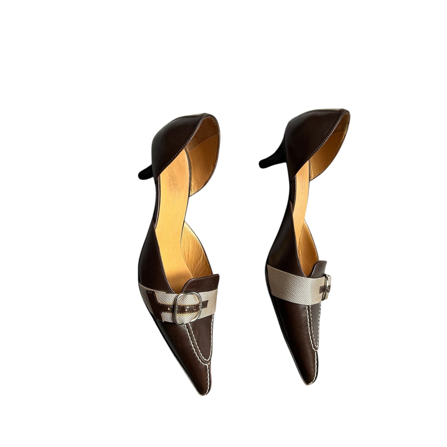 Vintage rare Hermes brown leather kitten heels / 36.5
