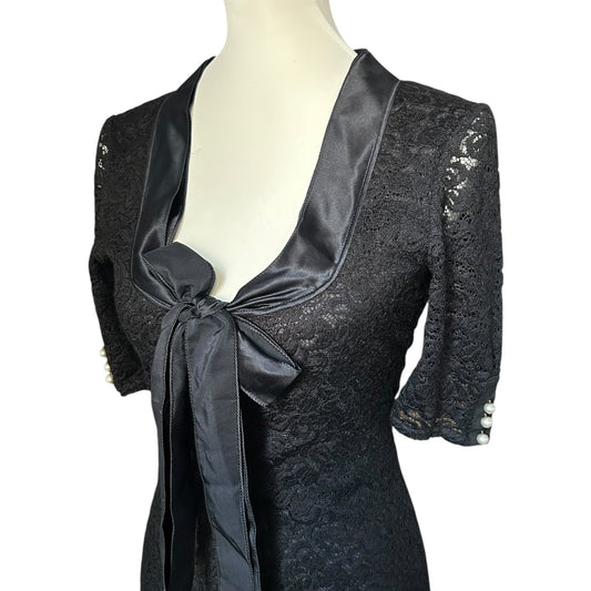 Vintage Dolce&Gabbana black lace midi pearl dress