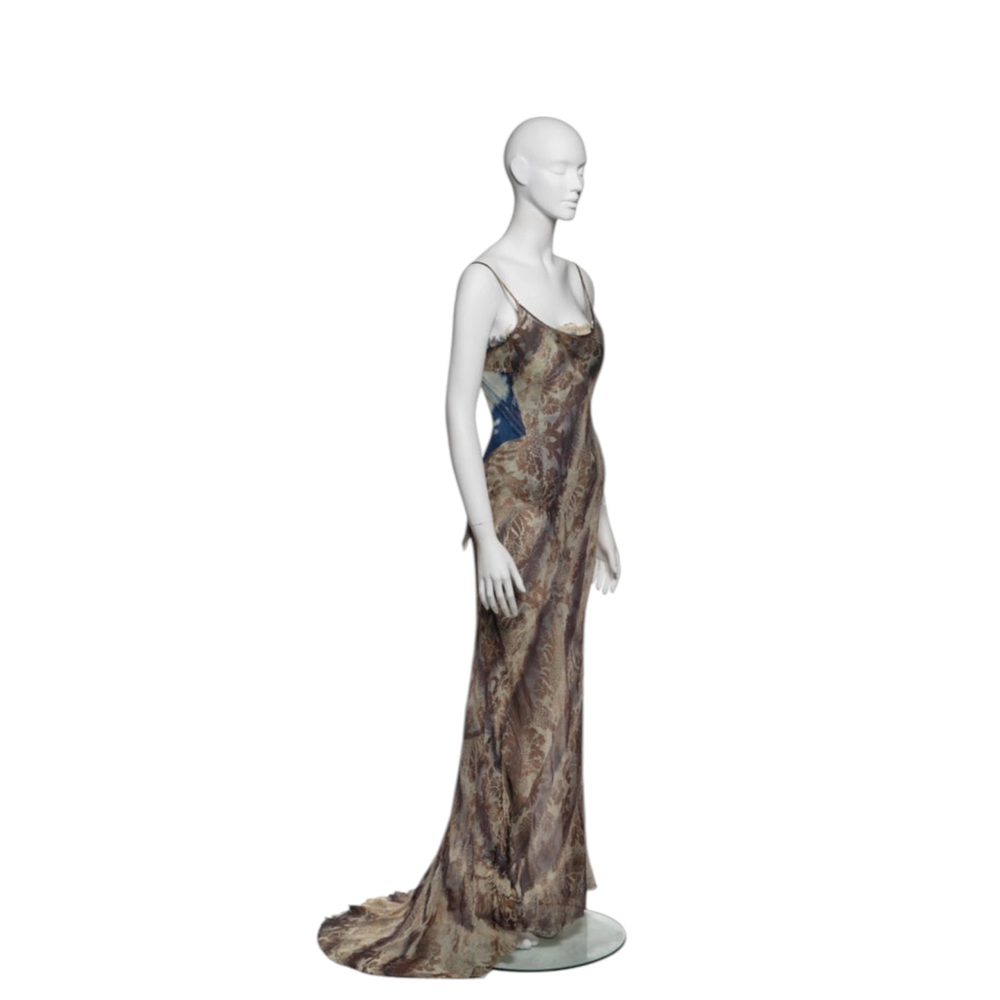 Roberto Cavalli Runway SS2001 Floral Silk Dress with Built-In Bleached Denim Corset