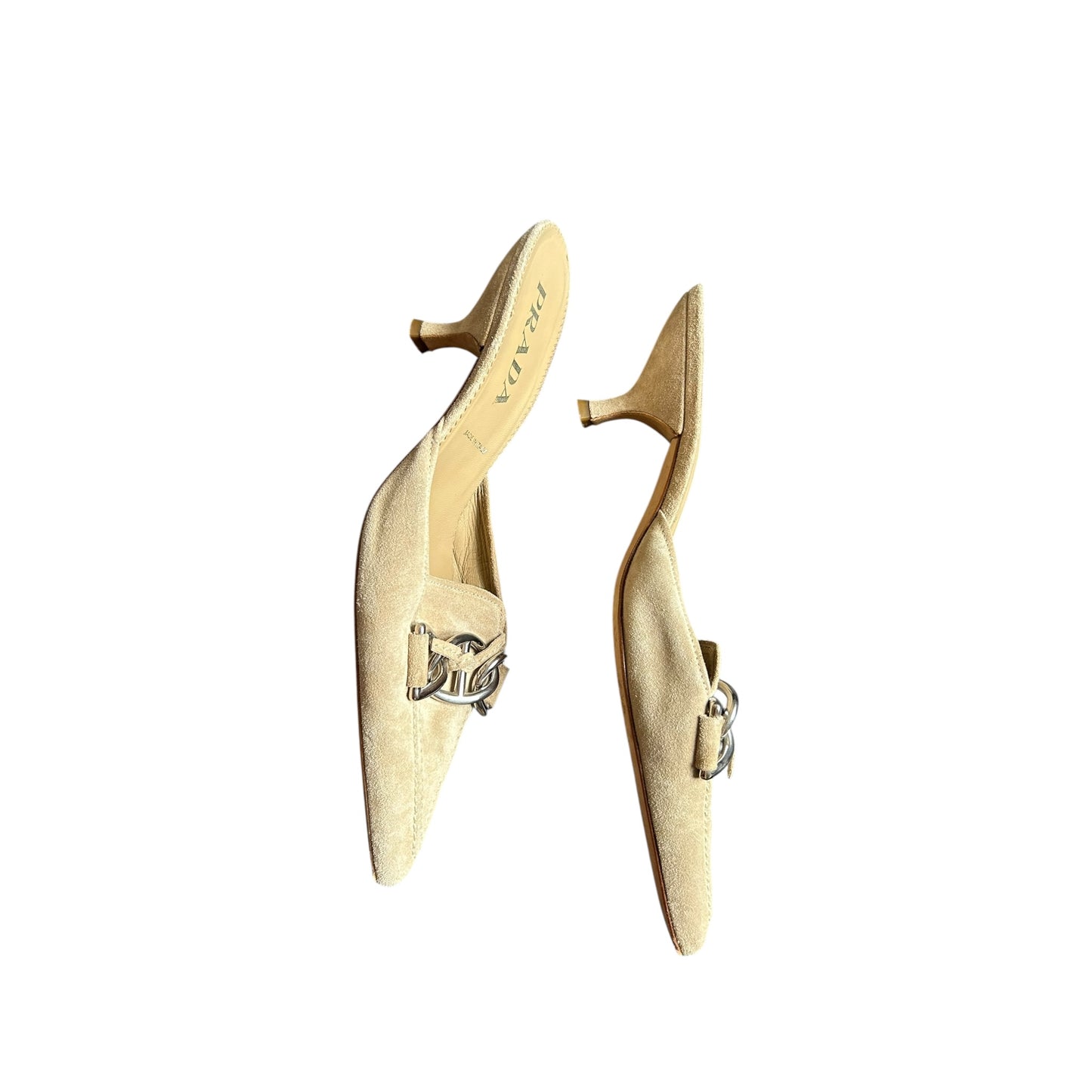 Vintage Prada suede beige mule heels / 39
