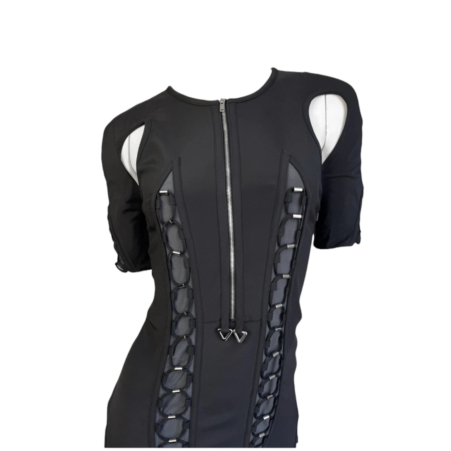 Gucci Spring/Summer 2010 by Frida Giannini
Black & Grey Silk-Blend Cut-Out Lace-Up Futuristic Mini Dress