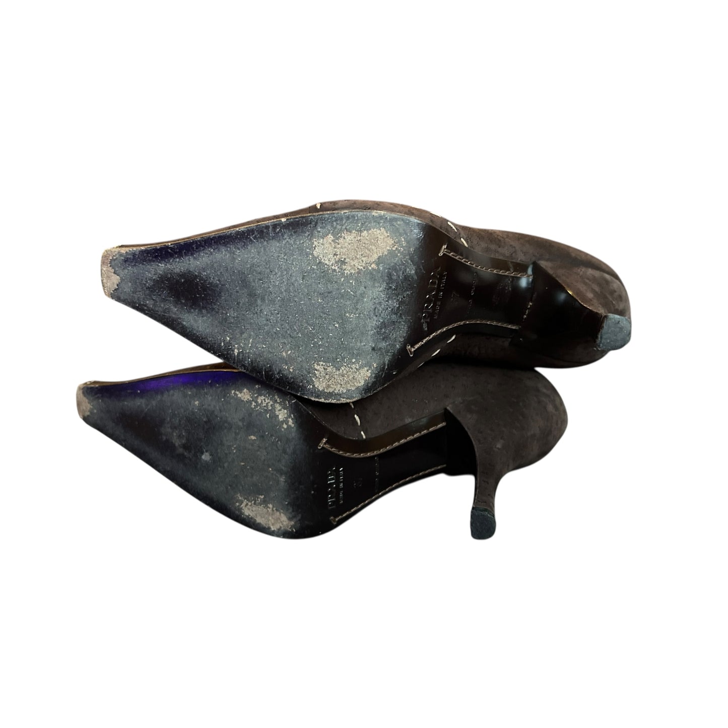 Vintage Prada chocolate brown ostrich leather contrast stitch knee high boots / 37