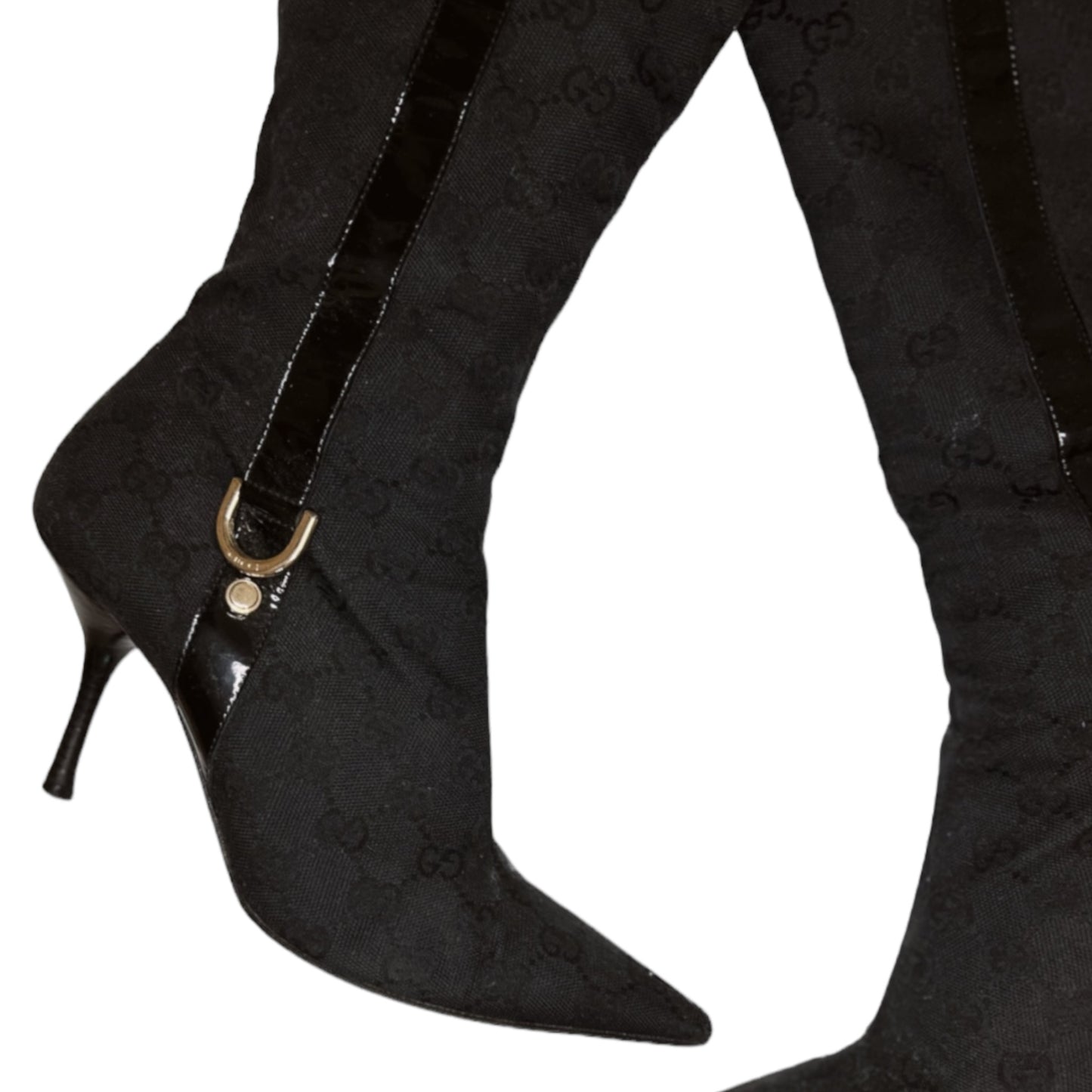 Vintage Gucci black monogram canvas knee boots