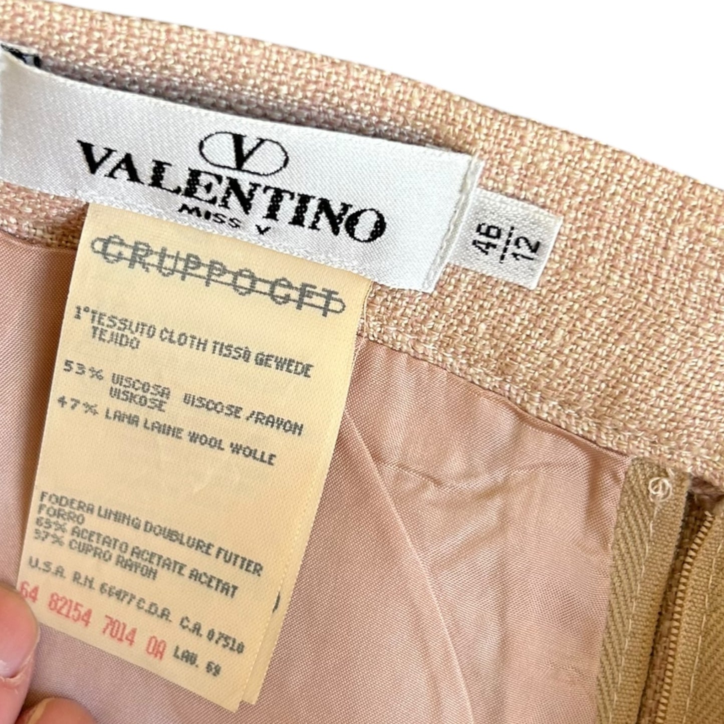 Vintage Valentino wool tweed pink suit skirt set