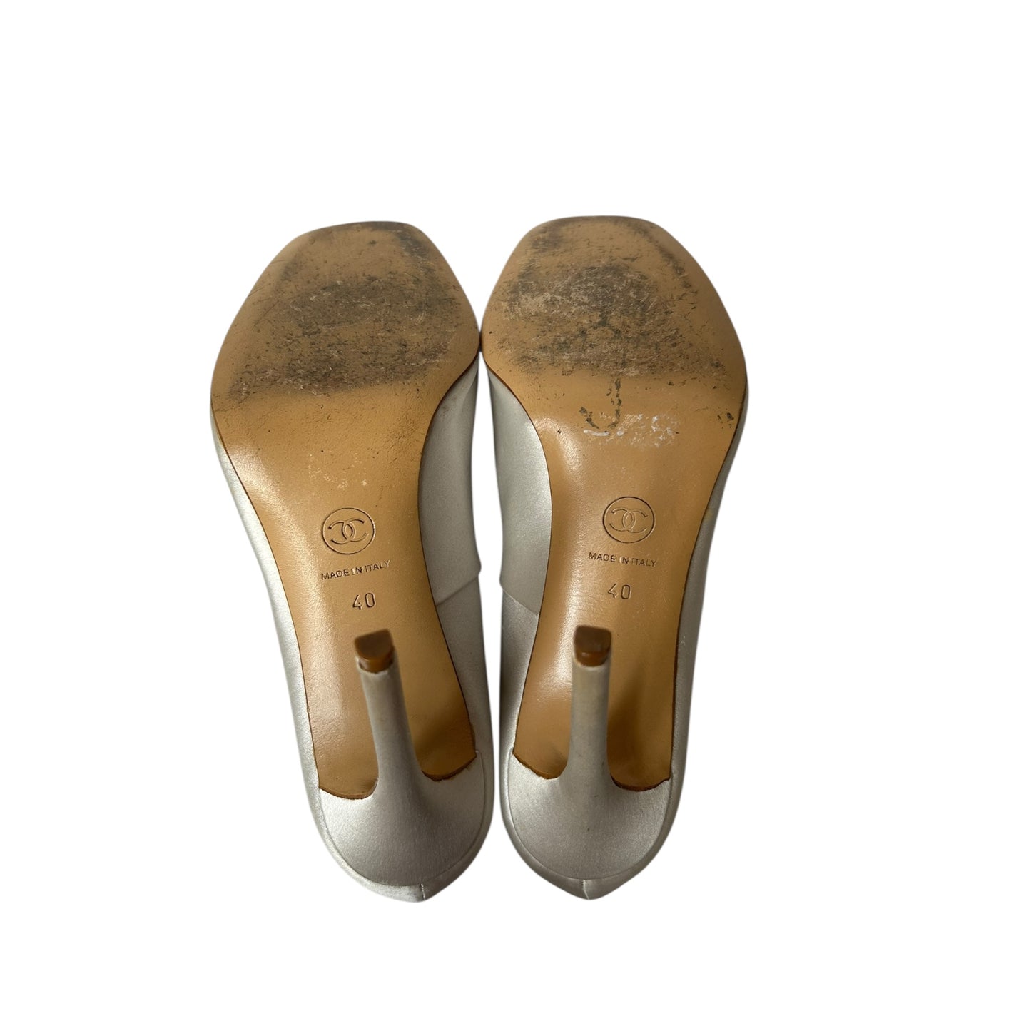 Vintage Chanel by Karl Lagerfeld ballet satin metallic heels / 40