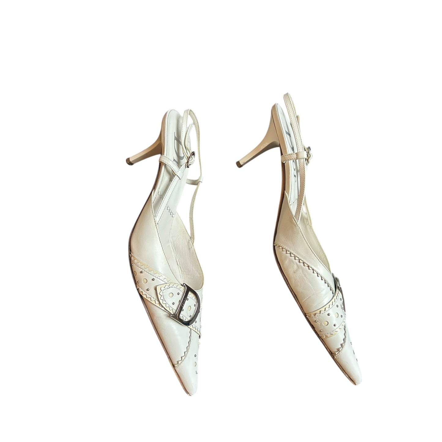 Vintage Dior by John Galliano white leather sling back heels/ 40