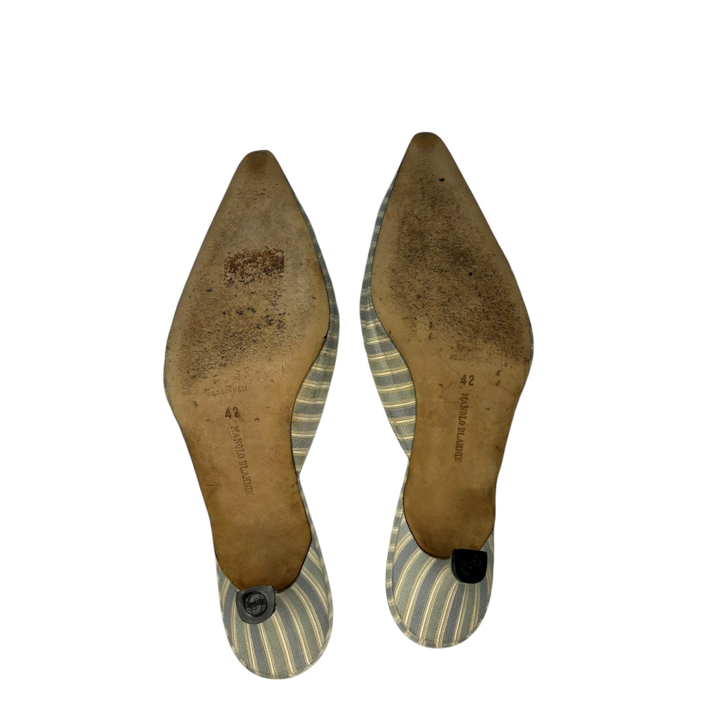 Vintage rare Manolo Blahnik canvas baby blue studded mules/ 42