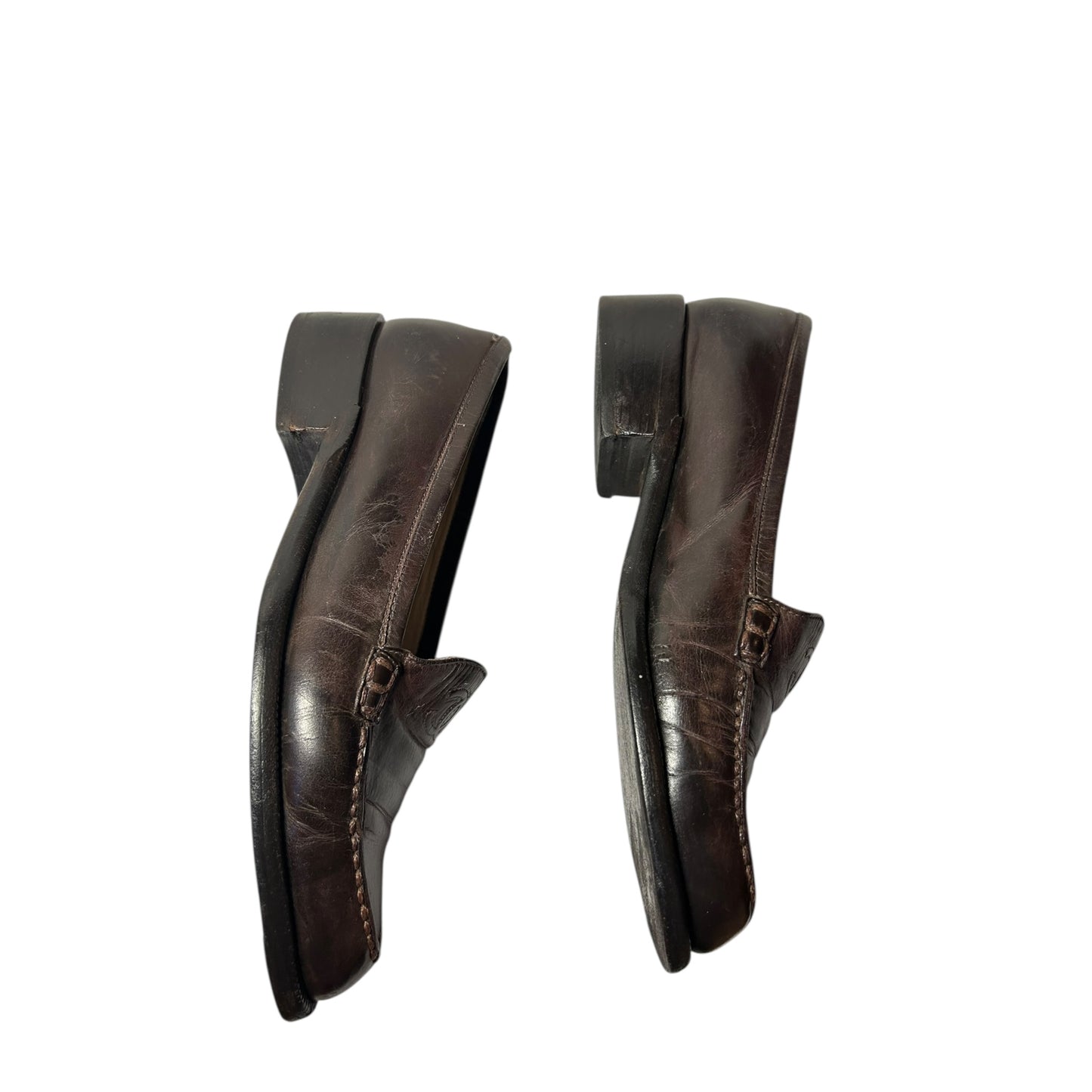 Vintage rare 90s Chanel brown leather CC interlocking logo loafers / 37