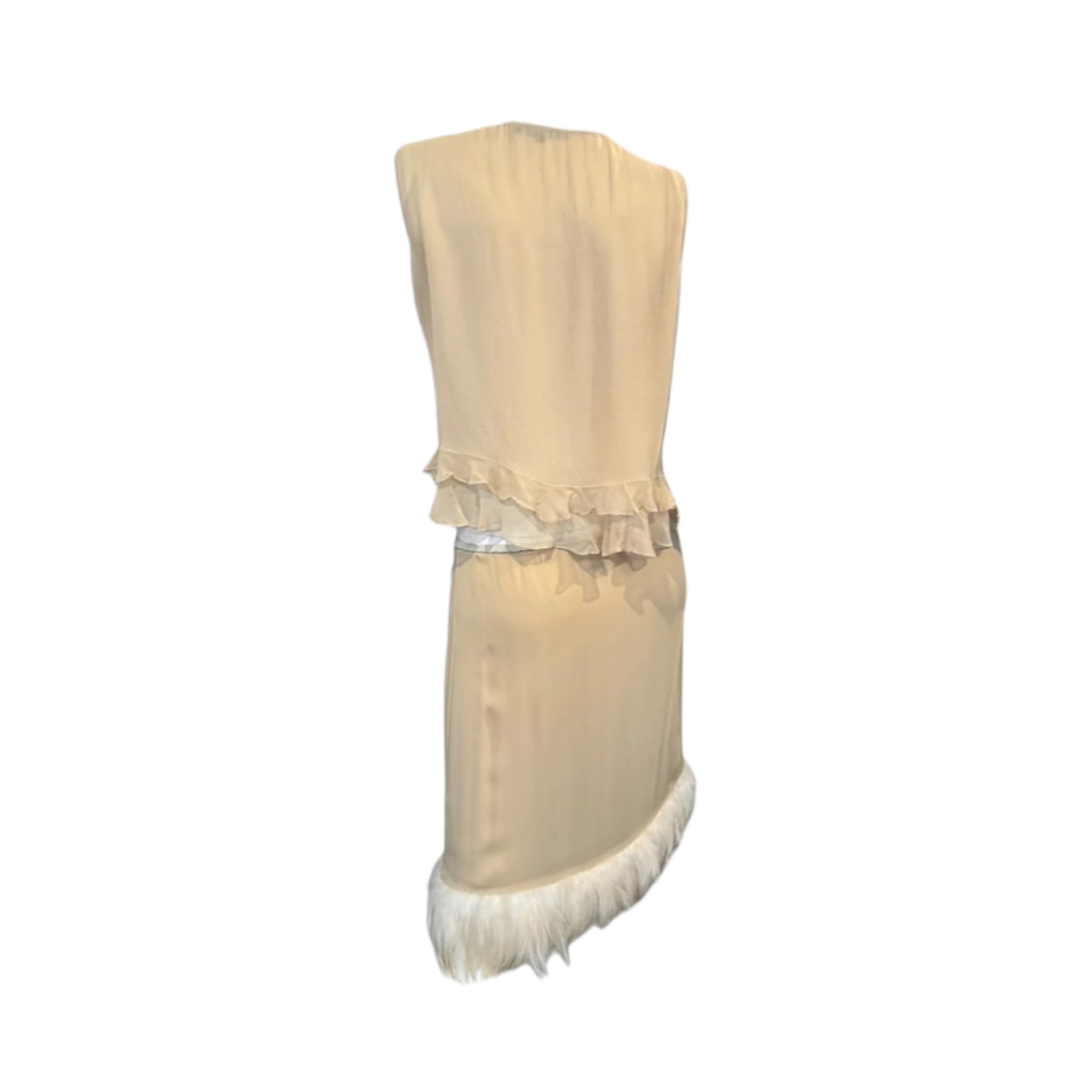Gucci SS1999 RUNWAY  By Tom Ford Beige Silk Feathers Trim 2 piece Set