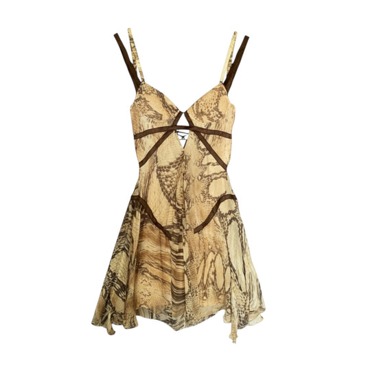 Vintage Roberto Cavalli SS 2010 Just Cavalli Reptile Print Silk Keyhole Mini Dress