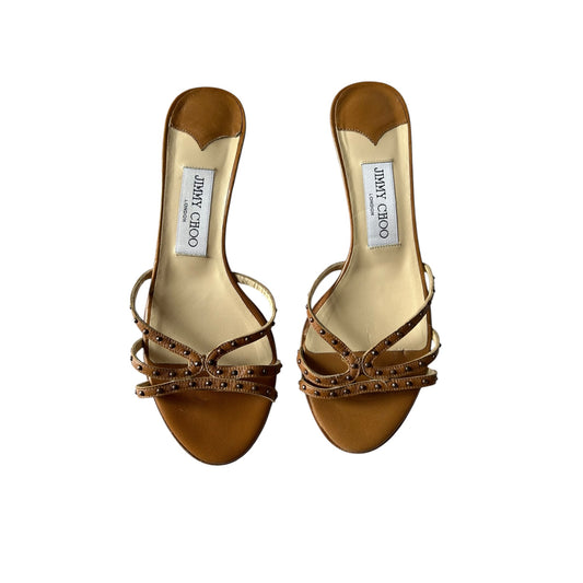 Vintage Jimmy Choo studded brown mule heels / 37.5