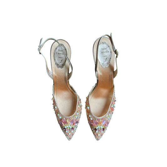 Rene Caovilla crystal embroidered multicolored slingback pointy toe heels / 41