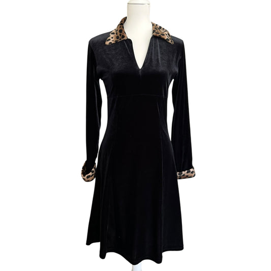 Vintage Versace velour leo print midi black dress