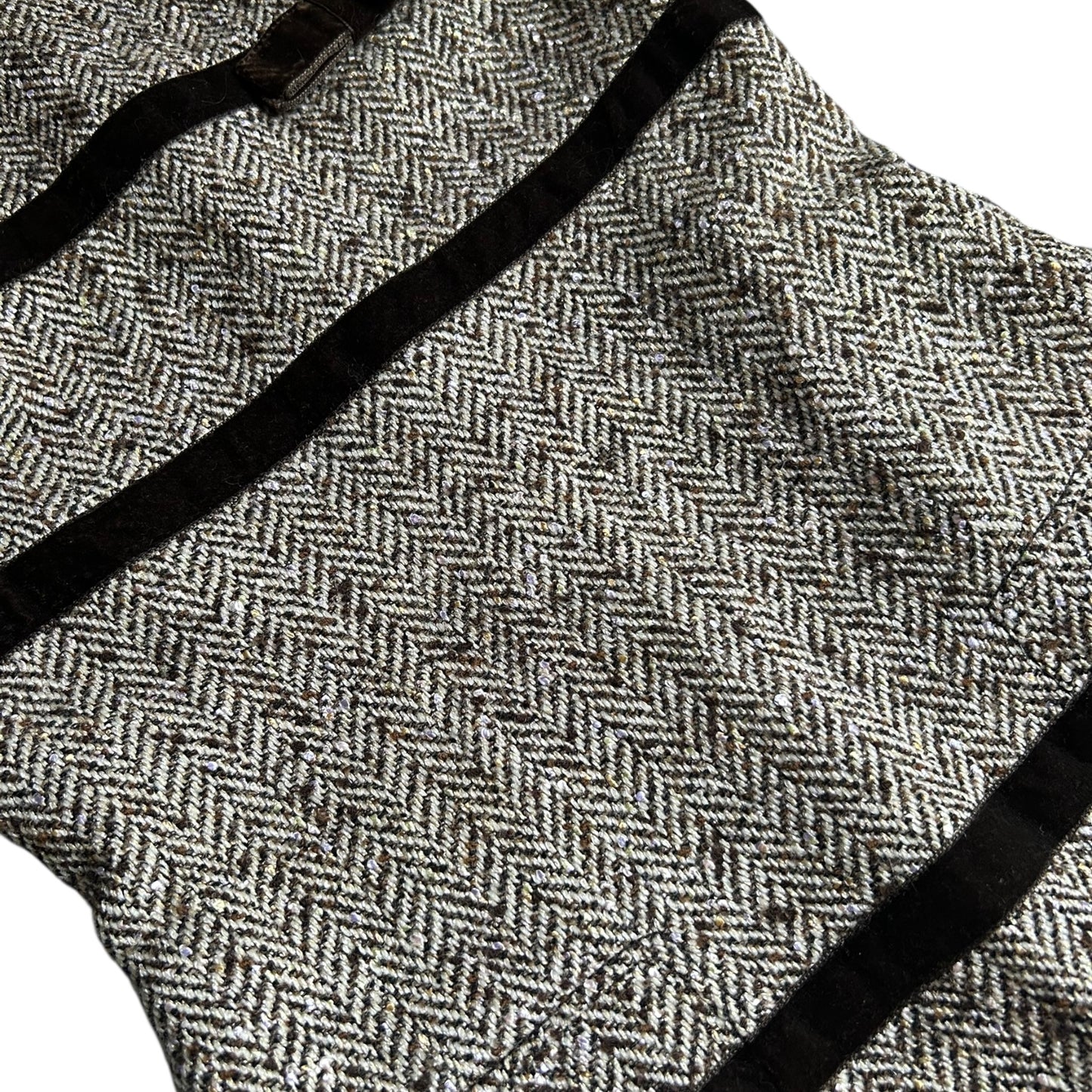 RENTAL ONLY Vintage Valentino 2005 Tweed Dress – Sleeveless A-Line Wool Blend Midi with Black Velvet Trim – Designer Archive Piece