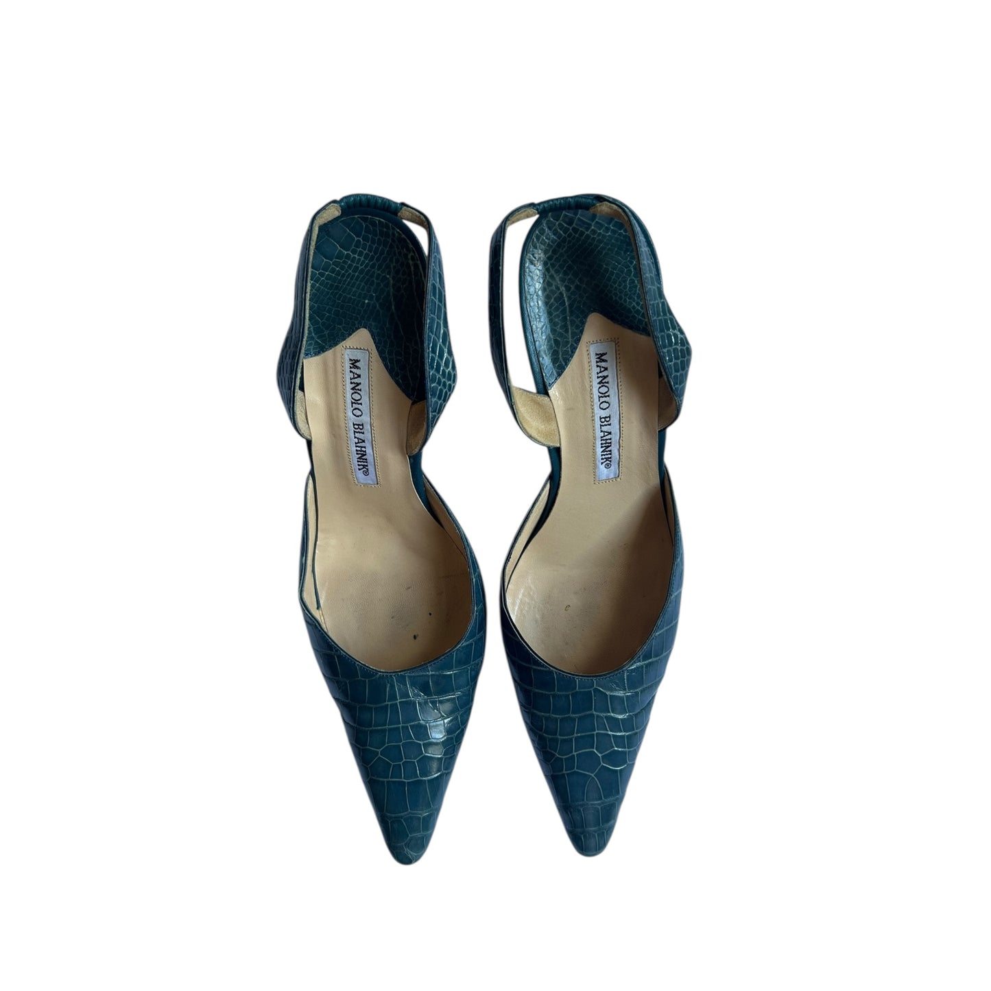 Vintage Manolo Blahnik croc blue Carolyn slingback heels/ 39.5