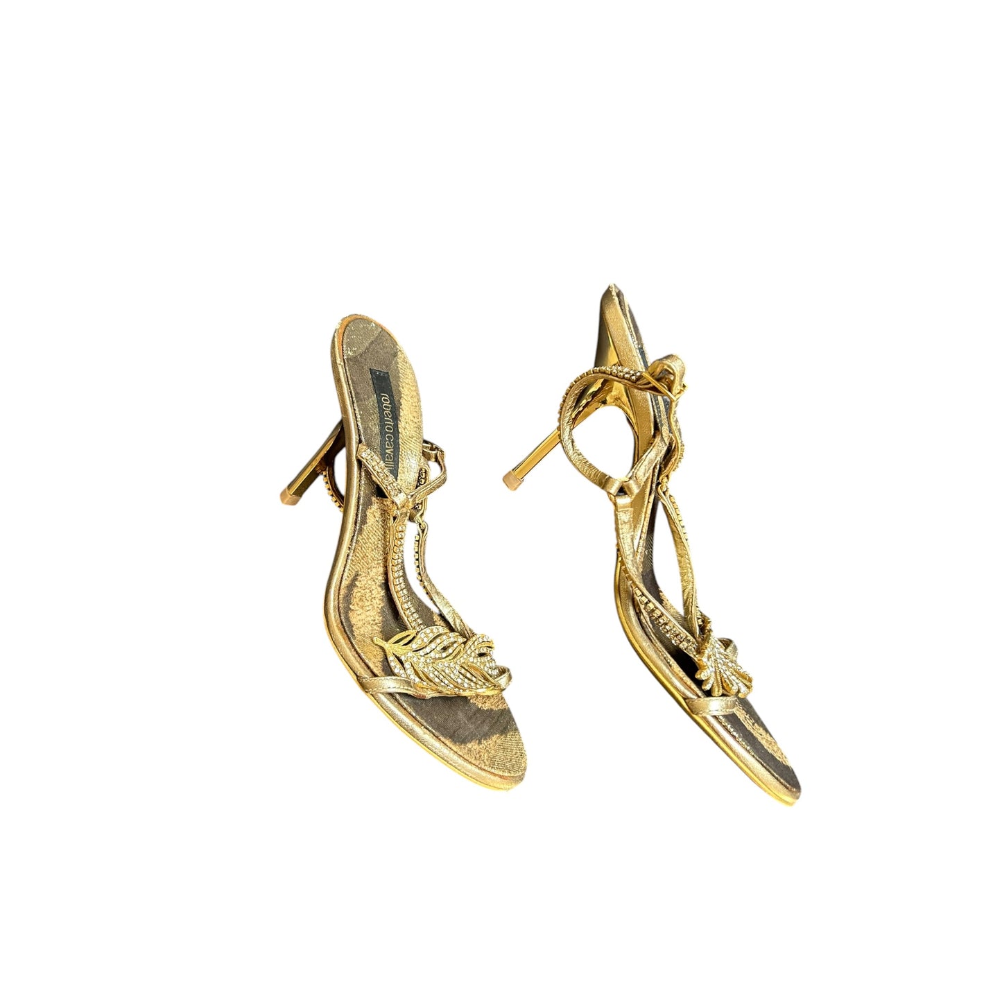 Vintage Roberto Cavalli golden leaf sandals / 35.5