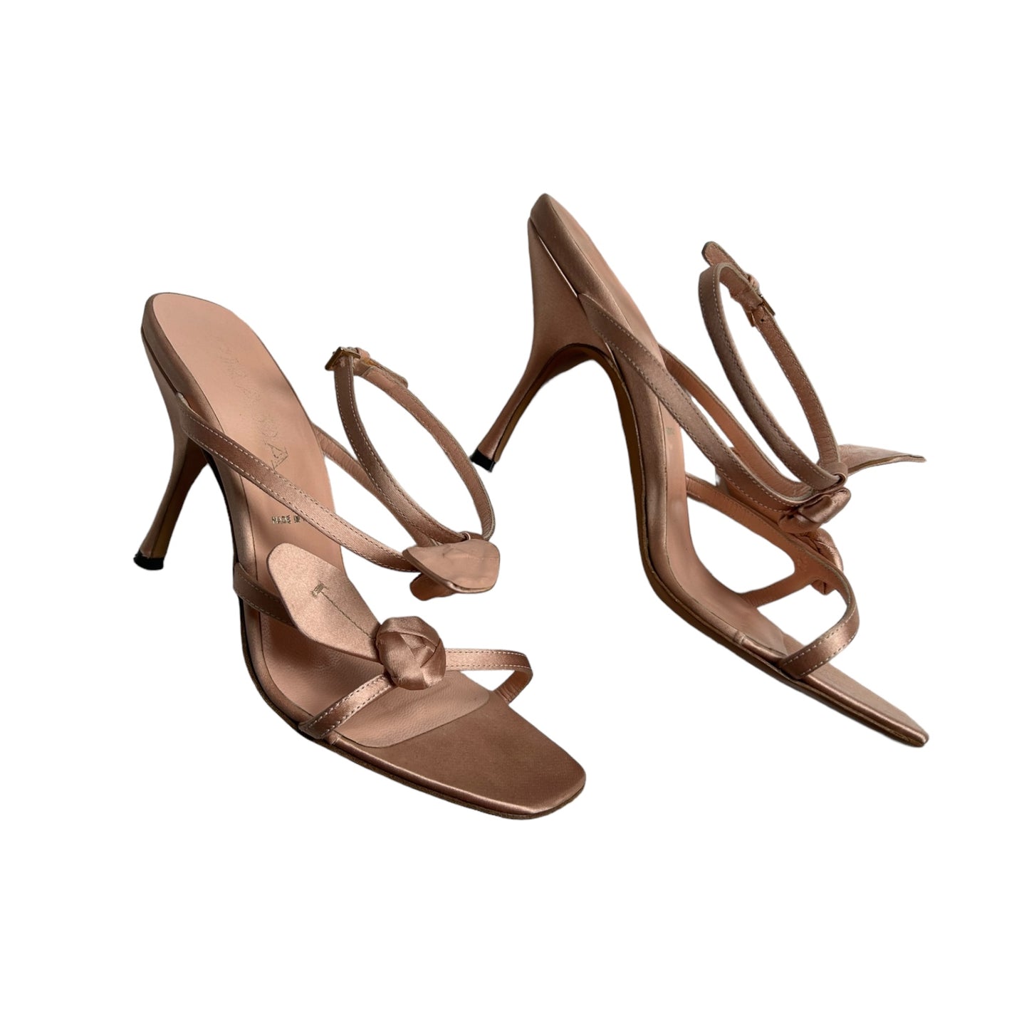 Vintage Prada floral pink satin sandals heels / 36