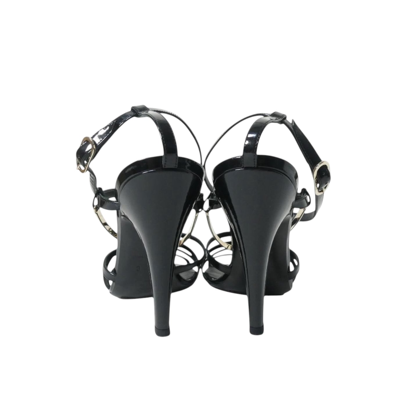Vintage Chanel by Karl Lagerfeld black leather CC golden logo sandal heels / 37
