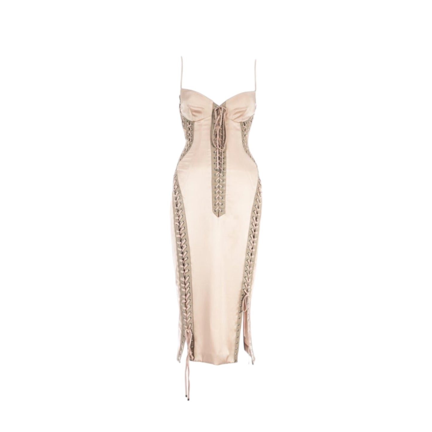 Dolce & Gabbana pink silk and leather lace up evening dress, S/S 2003