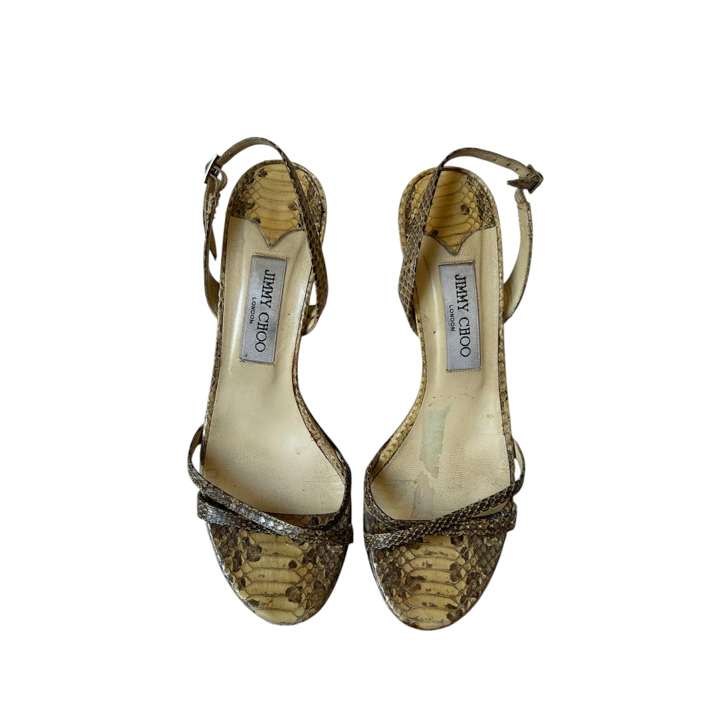 Vintage Jimmy Choo snakeskin brown beige sandal heel / 39.5