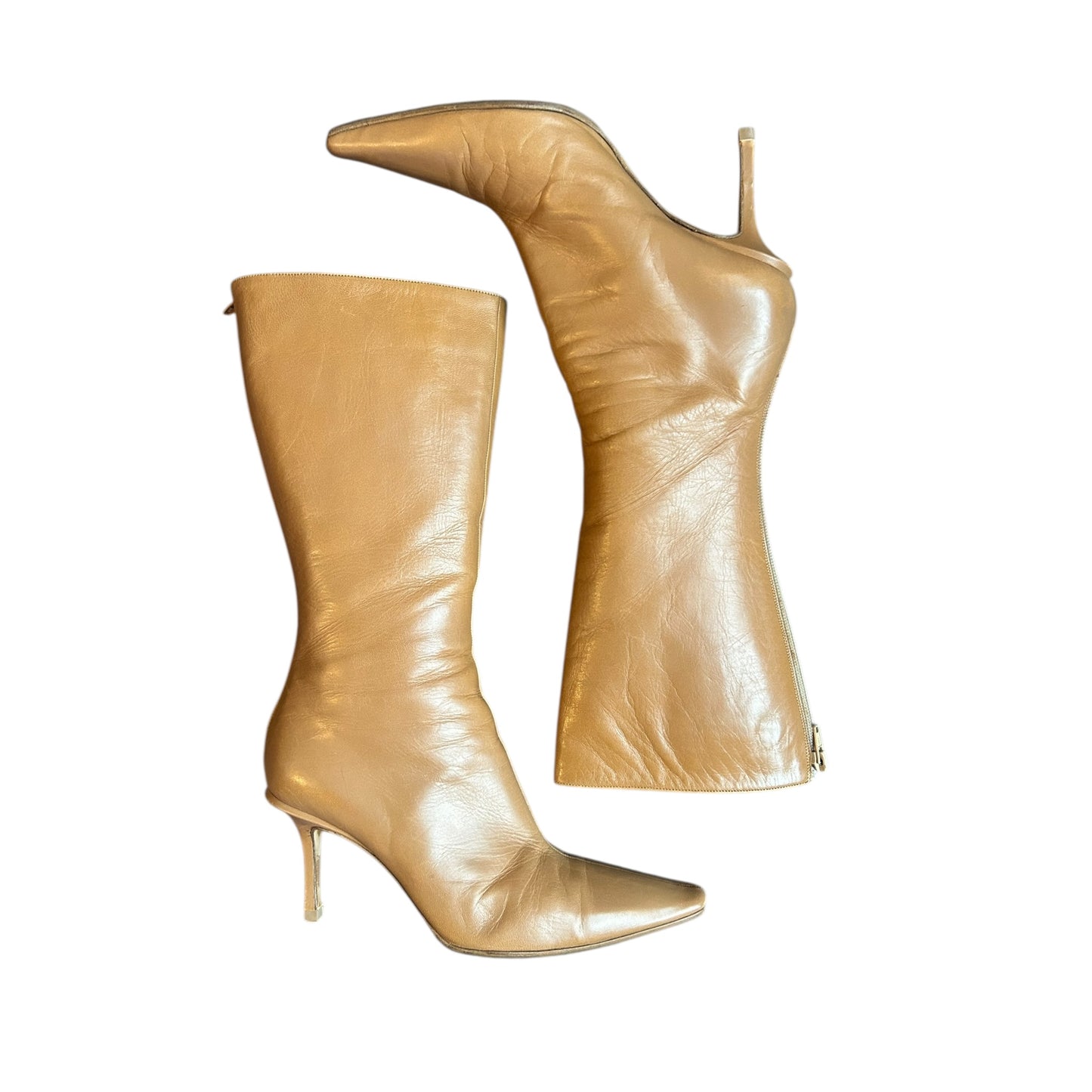 Vintage Jimmy Choo knee high tan kid boots / 37.5