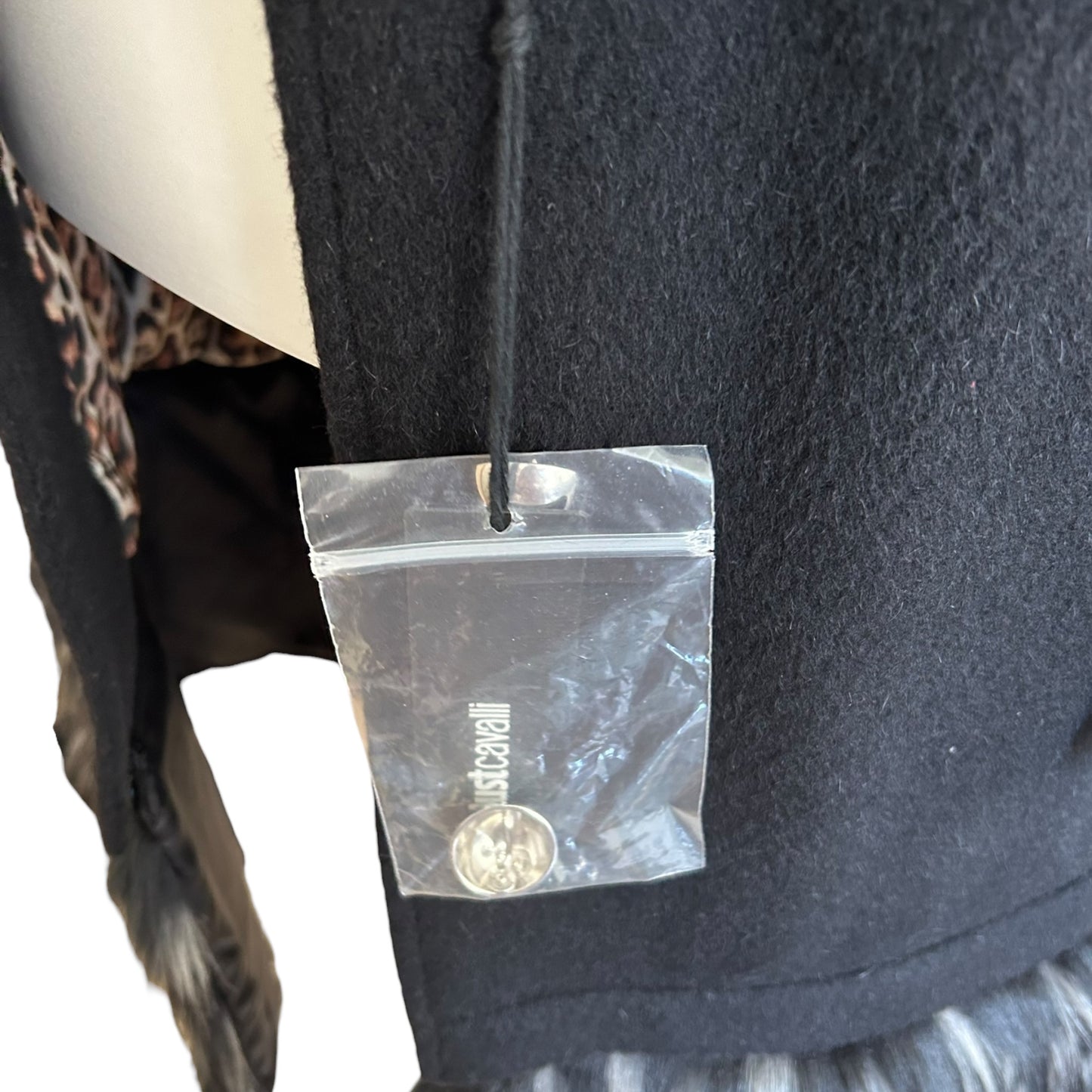 Roberto Cavalli wool black fur trim coat NWT