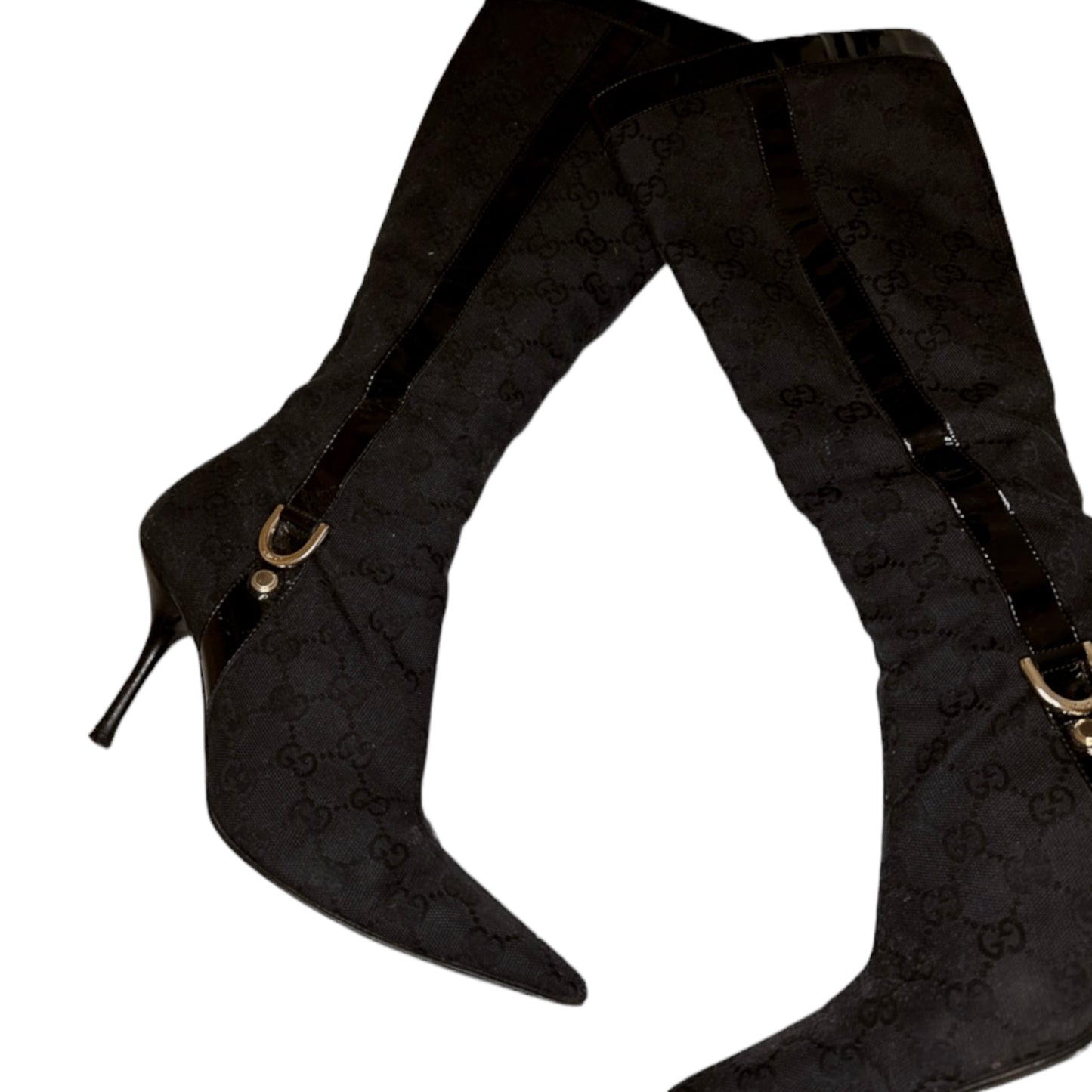 Vintage Gucci by Tom Ford black monogram canvas knee boots / IT 37.5