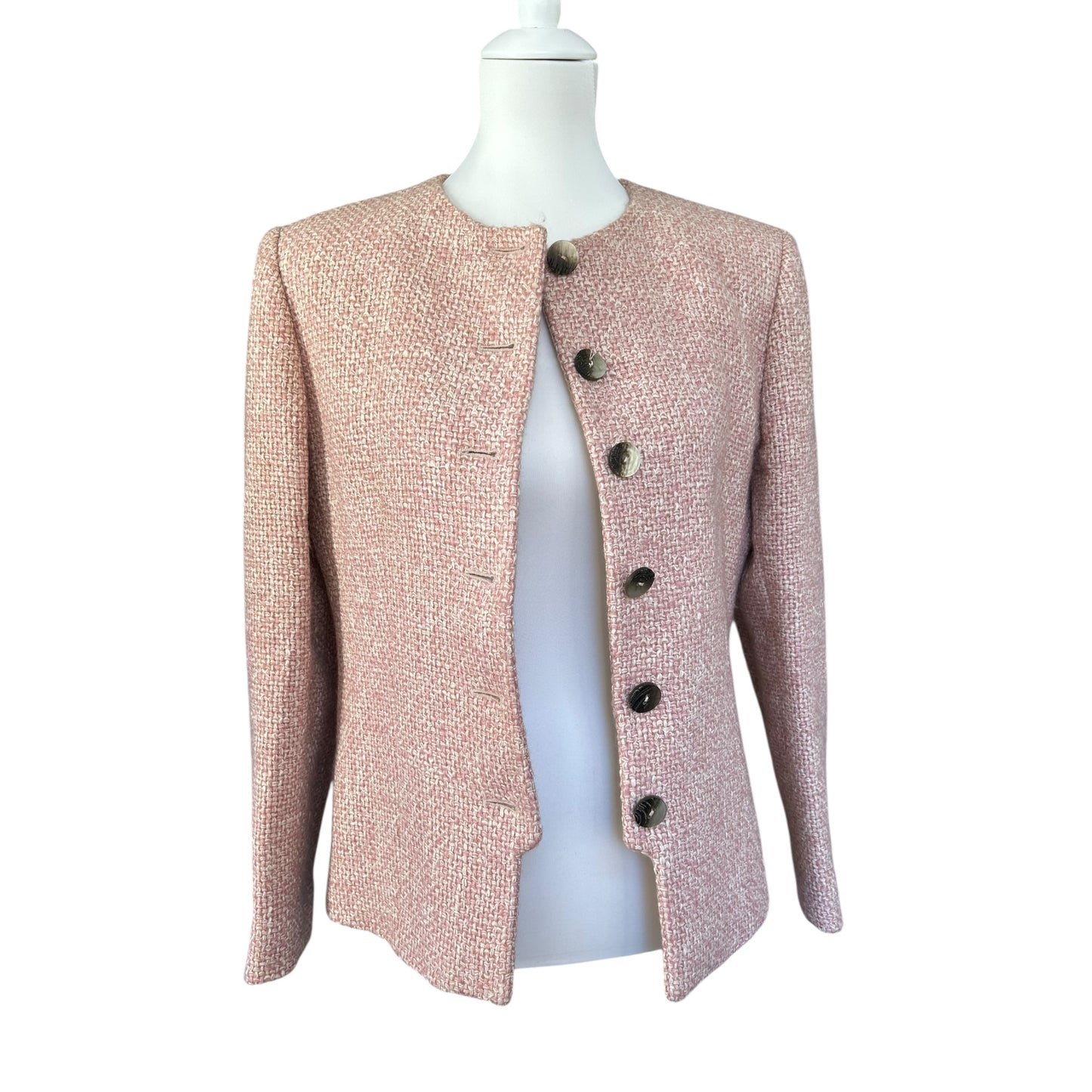 Vintage Valentino wool tweed pink suit skirt set
