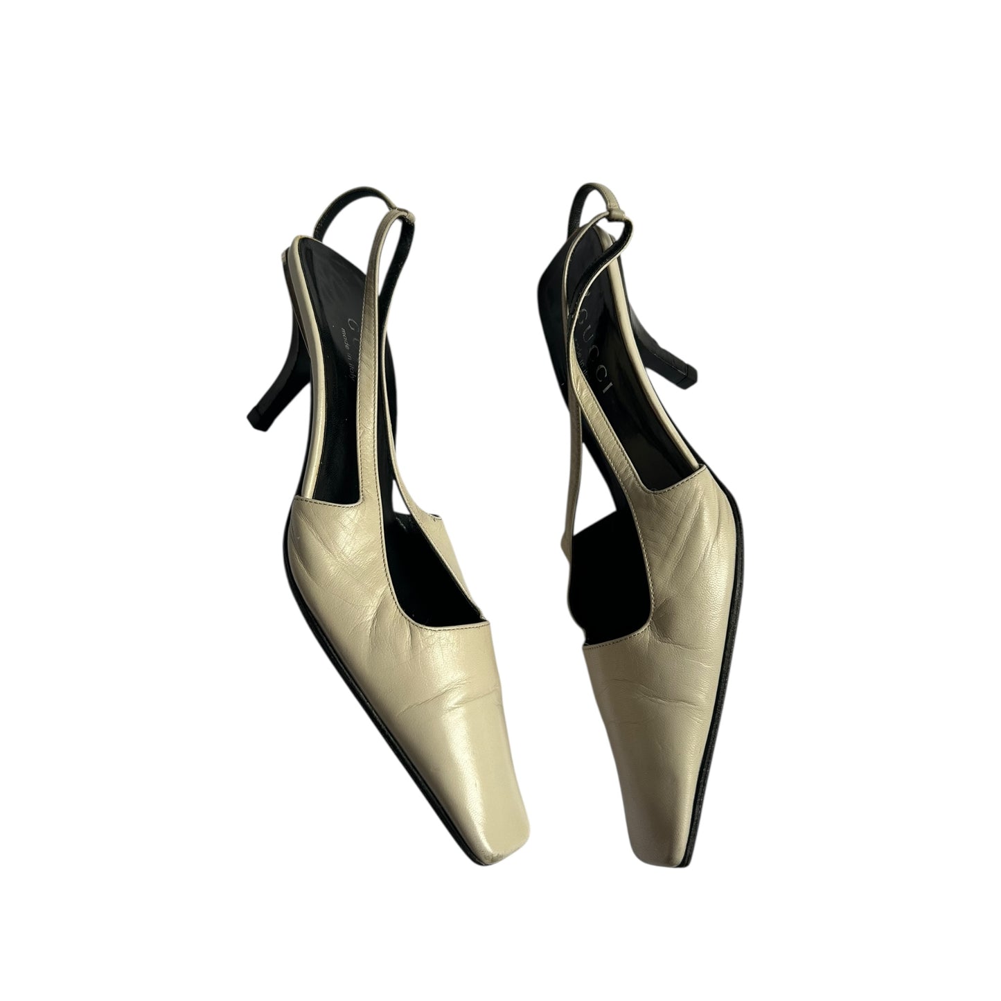 Vintage Gucci FW 1998 G crystal logo cream heels / 36